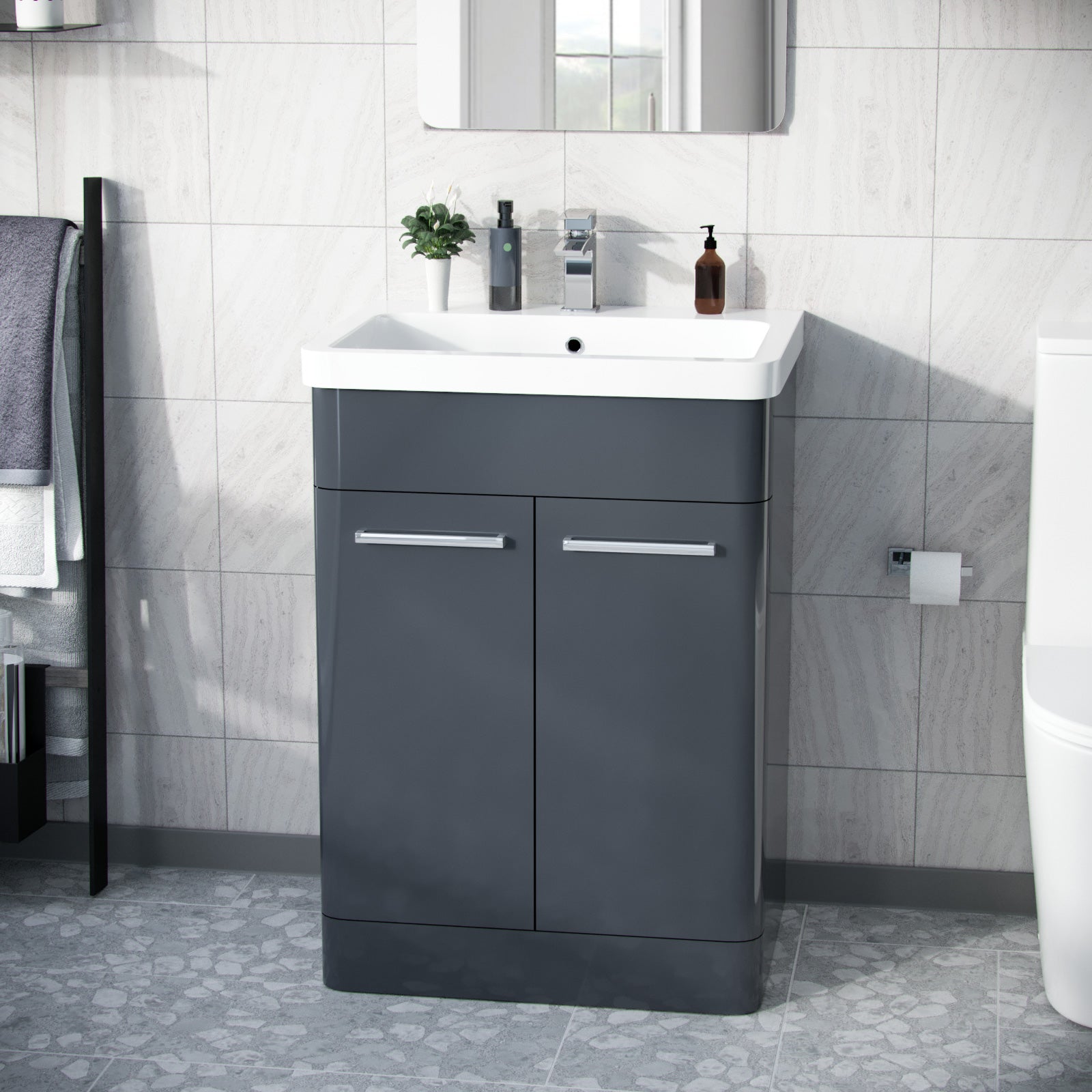 Afern 500mm Vanity Unit Cabinet MDF & Wash Ceramic Basin Anthracite - Flat Pack