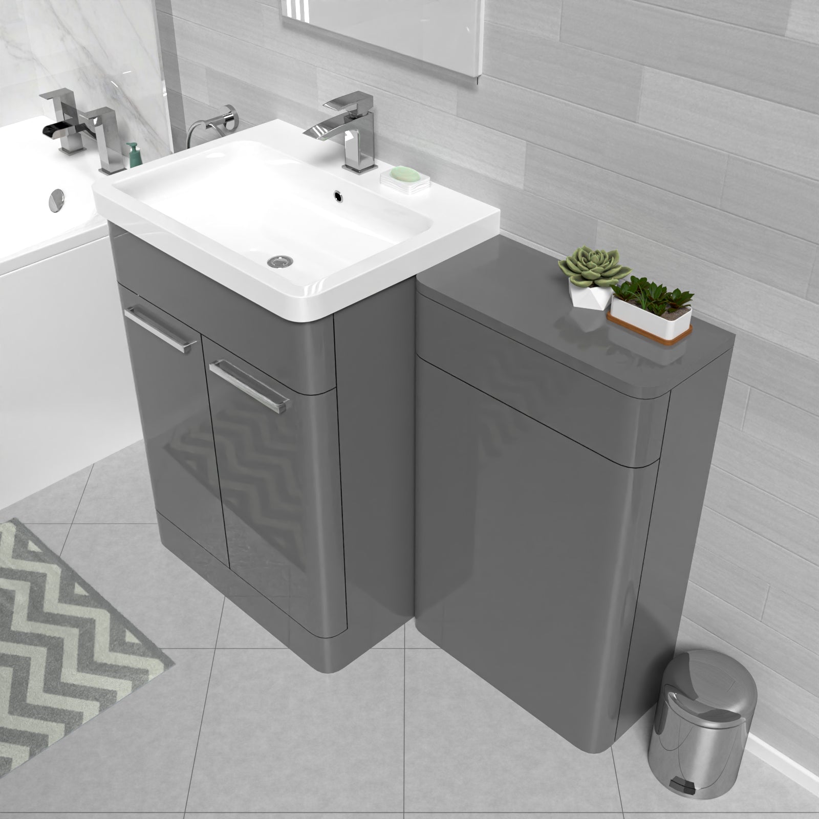 Afern Grey 1100mm Freestanding Cabinet Ceramic Basin & WC Unit