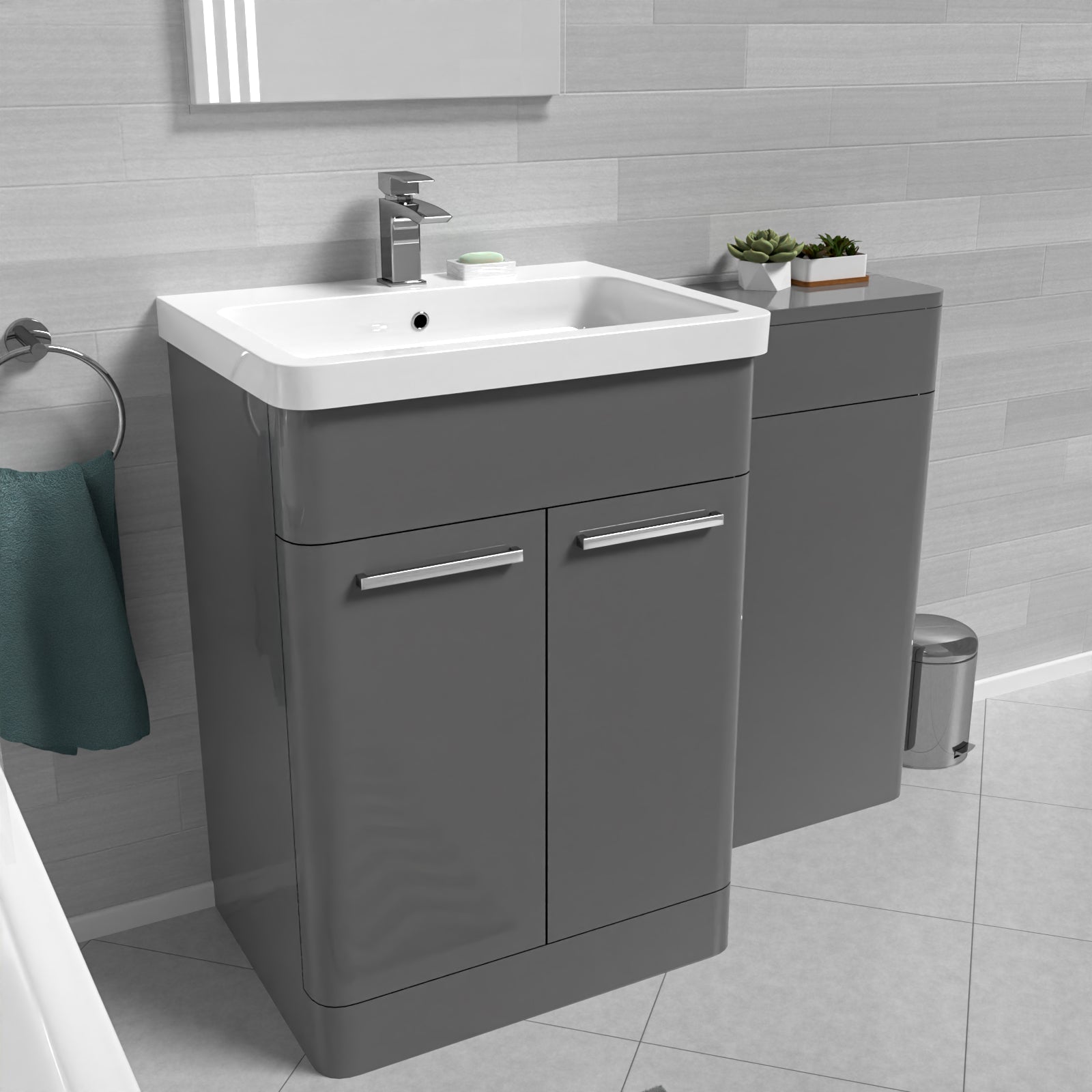 Afern Grey 1100mm Freestanding Cabinet Ceramic Basin & WC Unit