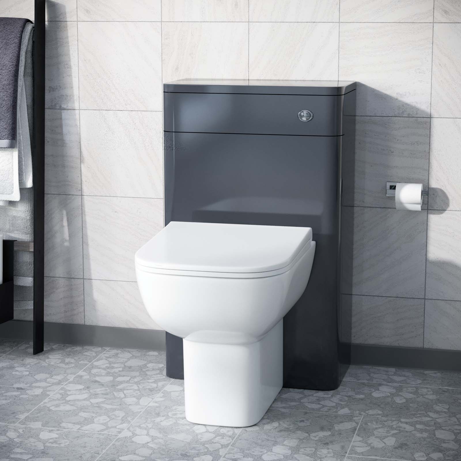 Afern Freestanding Anthracite 500mm WC Unit with Rimless Back To Wall Toilet