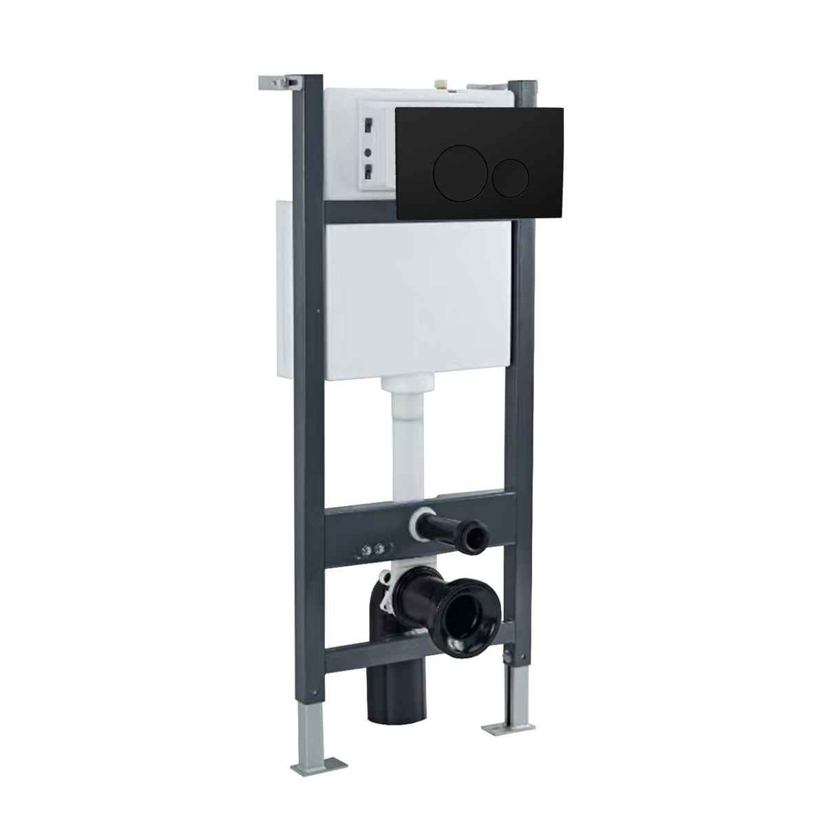 Wall Hung 1.13m Toilet Cistern Frame with Matte Black Round Button Flush Plate