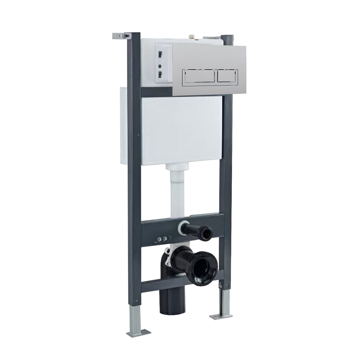 Wall Hung 1.13m Toilet Cistern Frame with Chrome Button Flush Plate