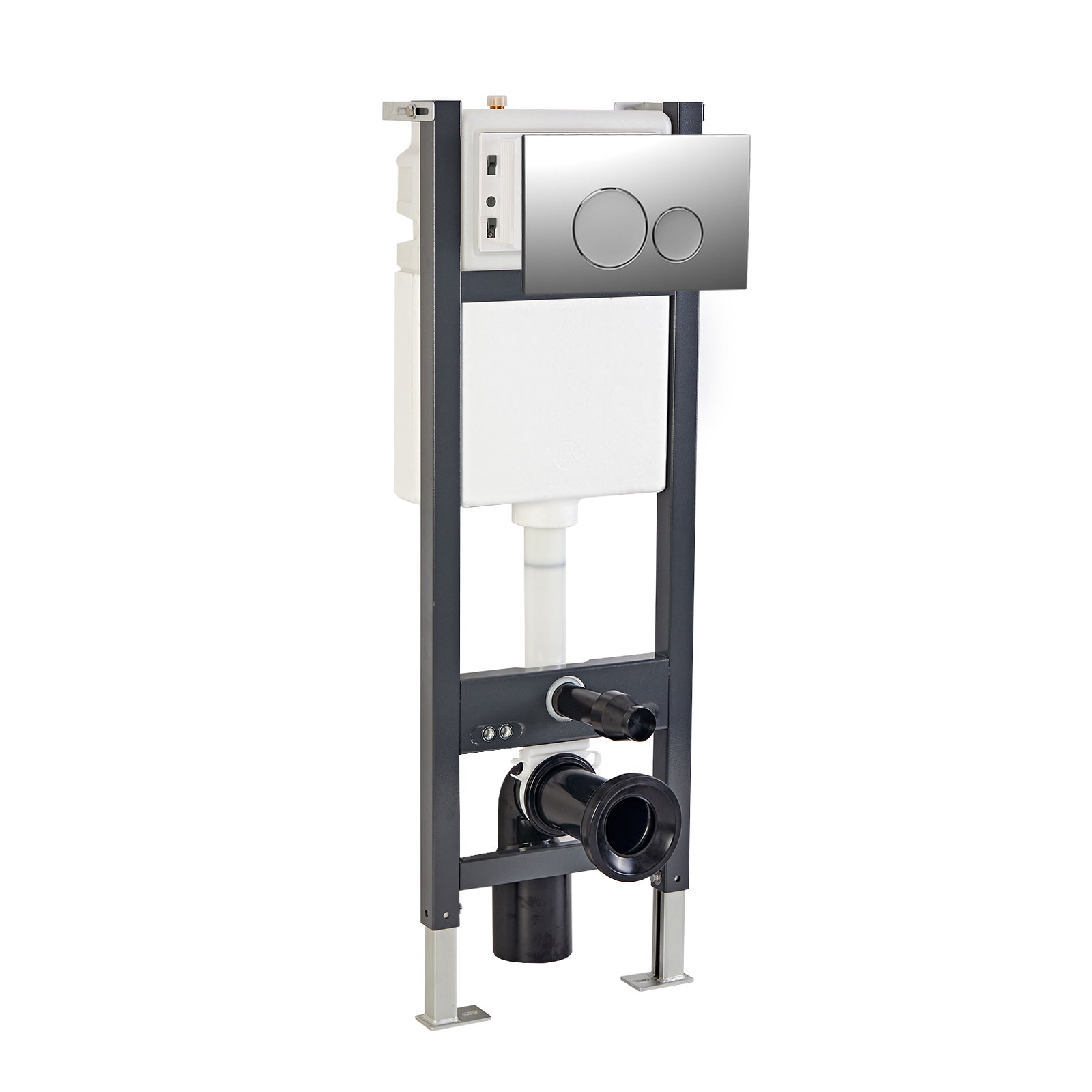 Wall Hung 1.13m Toilet Cistern Frame with Chrome Round Button Flush Plate