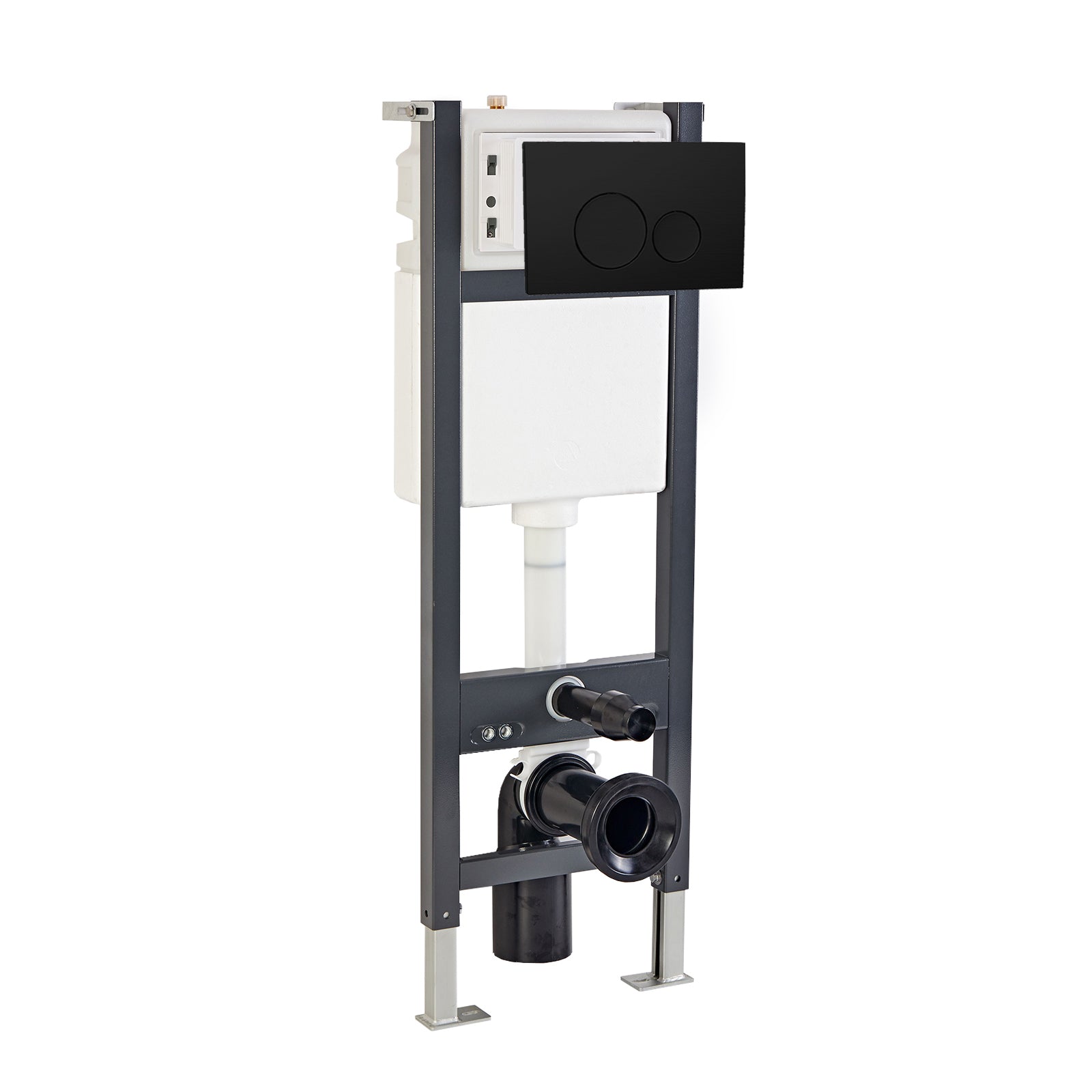 Wall Hung 1.13m Toilet Cistern Frame with Matt Black Round Button Flush Plate