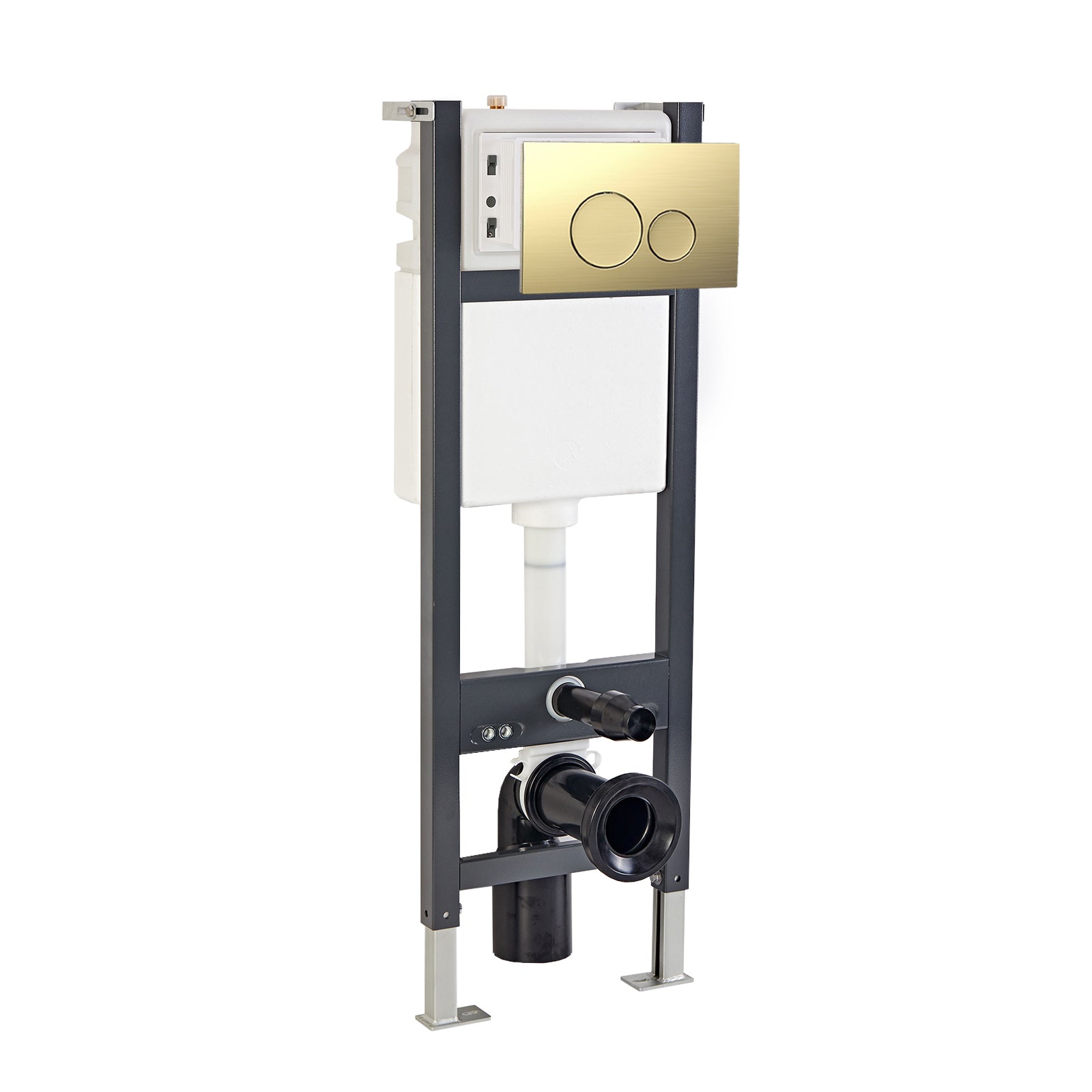 Wall Hung 1.13m Toilet Cistern Frame with Brass Round Button Flush Plate