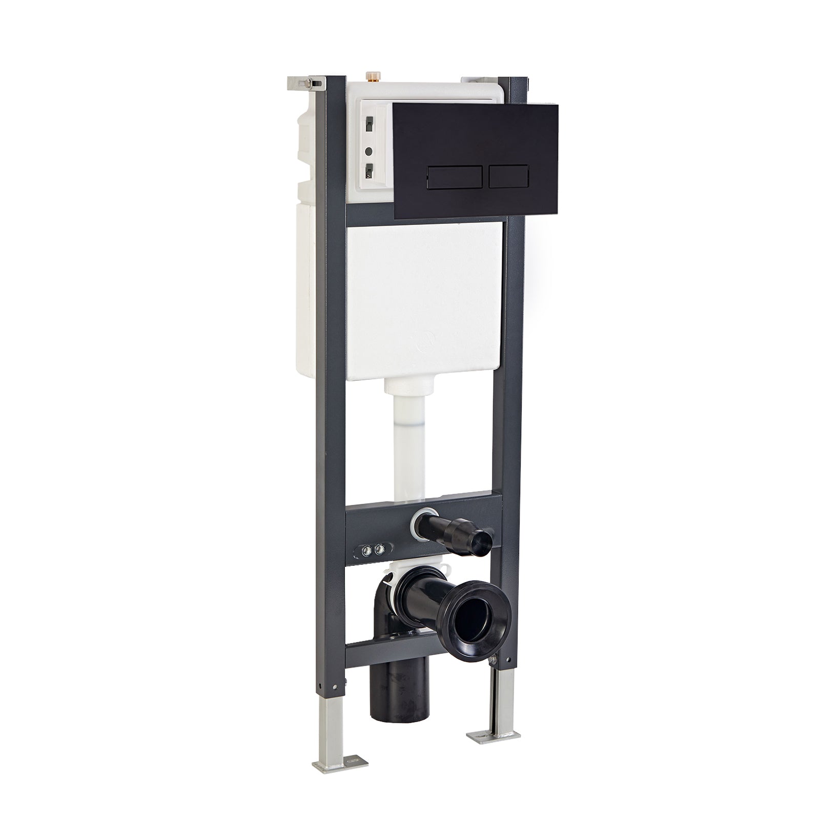 Wall Hung 1.13m Toilet Cistern Frame with Modern Matt Black Square Button Flush Plate