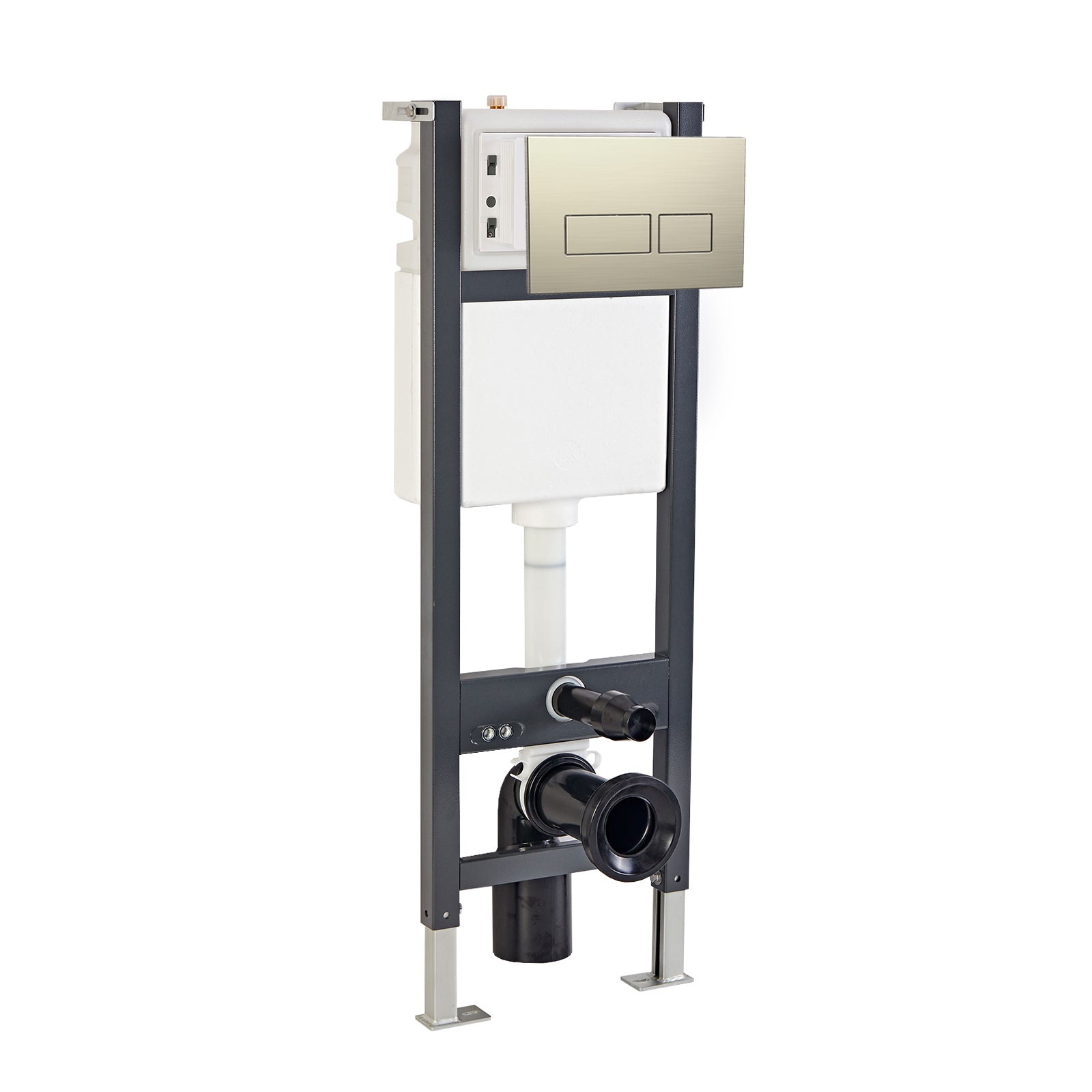 Wall Hung 1.13m Toilet Cistern Frame with Modern Brushed Brass Square Button Flush Plate