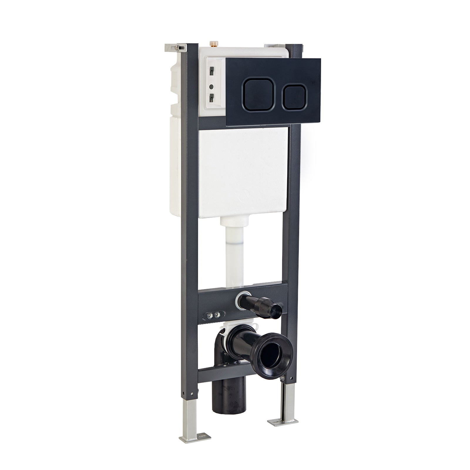 Wall Hung 1.13m Toilet Cistern Frame with Avant Matt Black Square Push Button