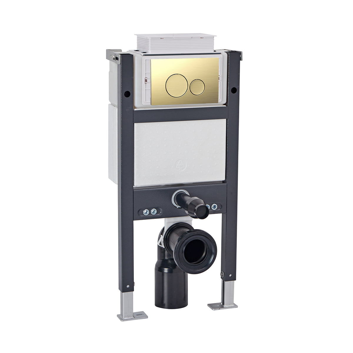 Top or Front Wall Hung 0.82m Toilet Frame and Dual Flush Brushed Brass Round Button