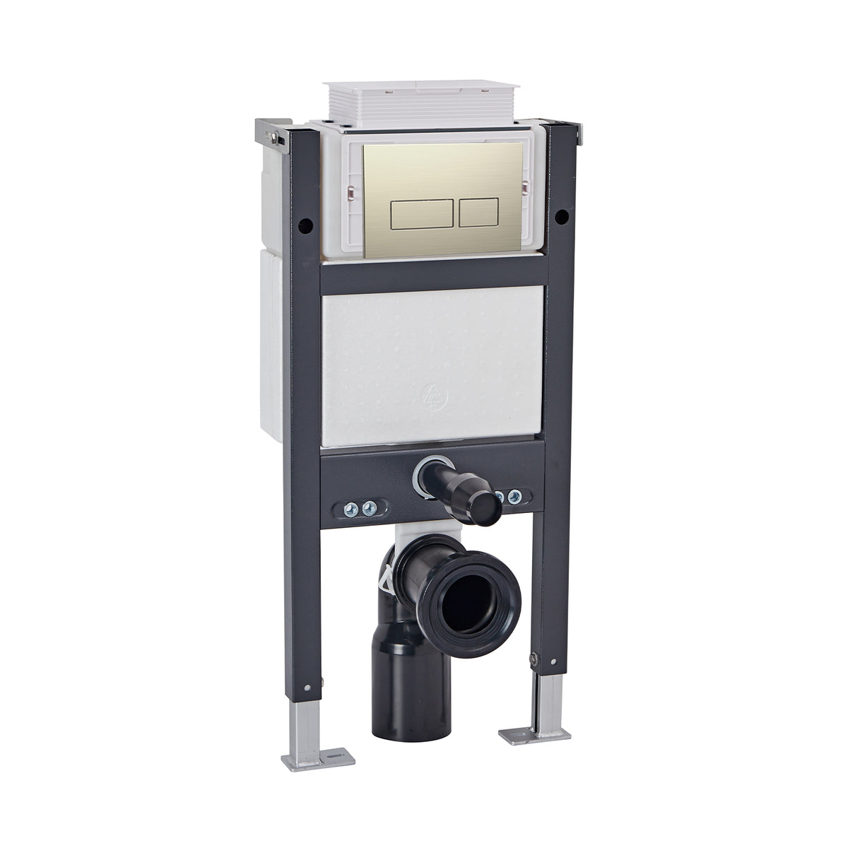 Top or Front Wall Hung 0.82m Toilet Frame and Dual Flush Brushed Brass Rectangle Button