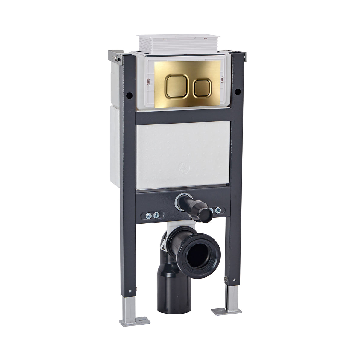 Top or Front Wall Hung 0.82m Toilet Frame and Dual Flush Brushed Brass Square Button