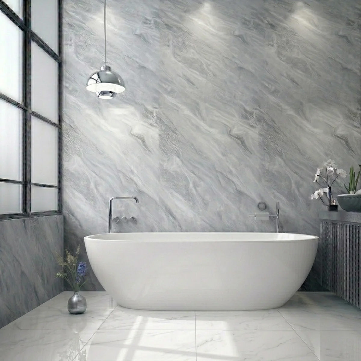 Apollo Gloss Grey Marble PVC Shower Wall Panel 1000mm x 2400 mm x 10mm