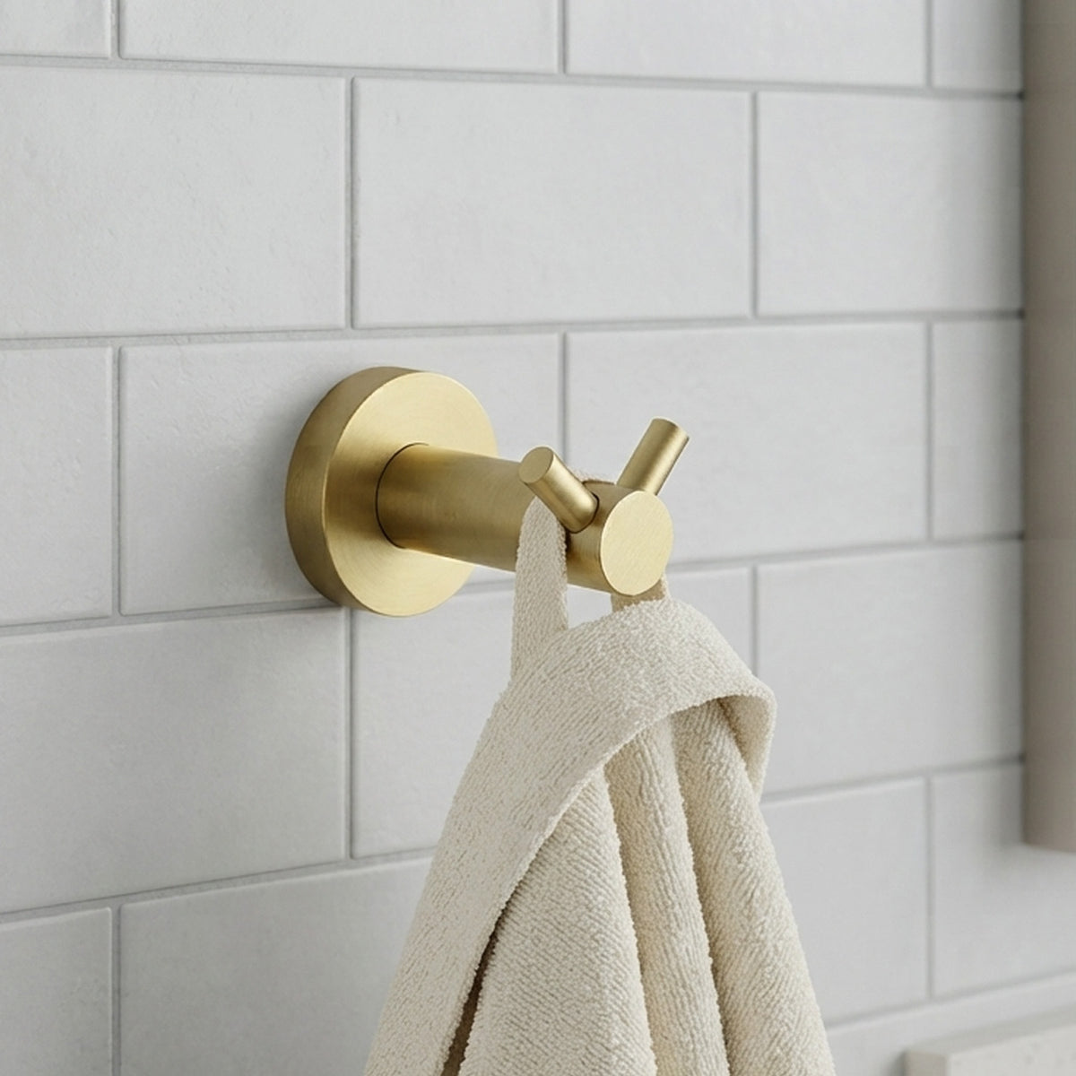 Round 70mm Double Robe Hook Brushed Brass