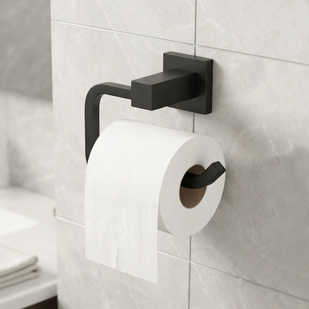 Square Toilet Paper Roll Holder Matte Black
