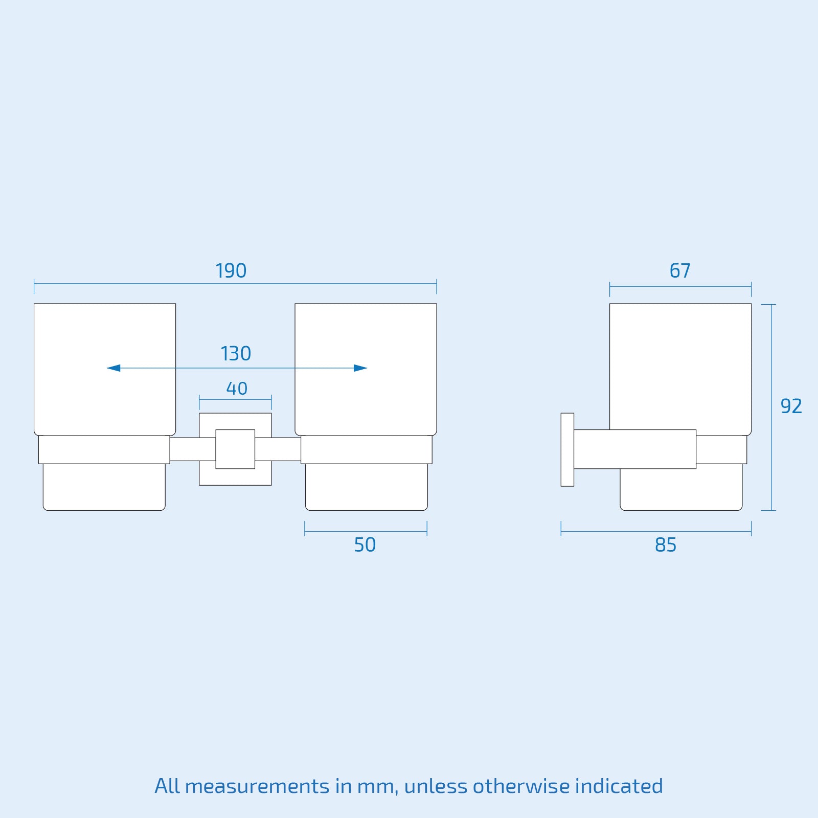 Matte Black Square Double Tumbler Cup and Holder Set