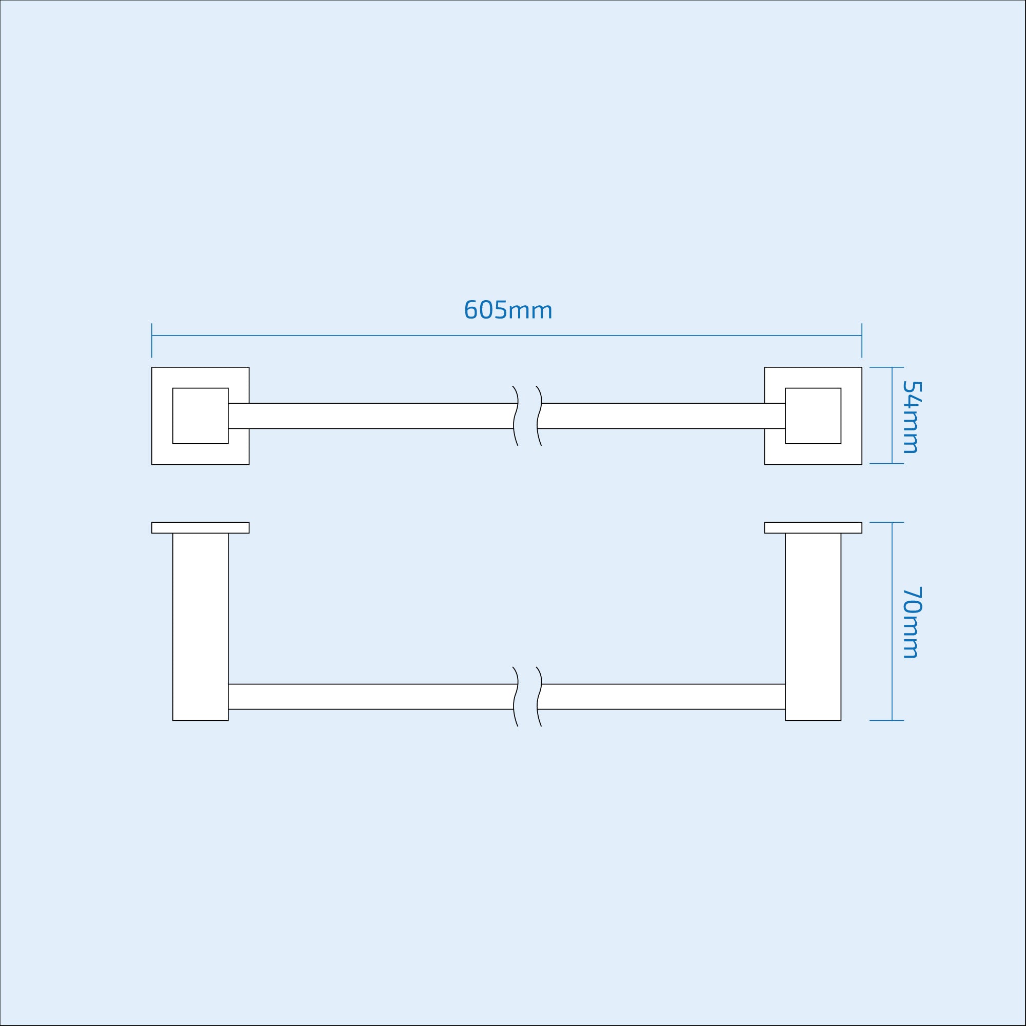 Square Single Towel Rail Chrome