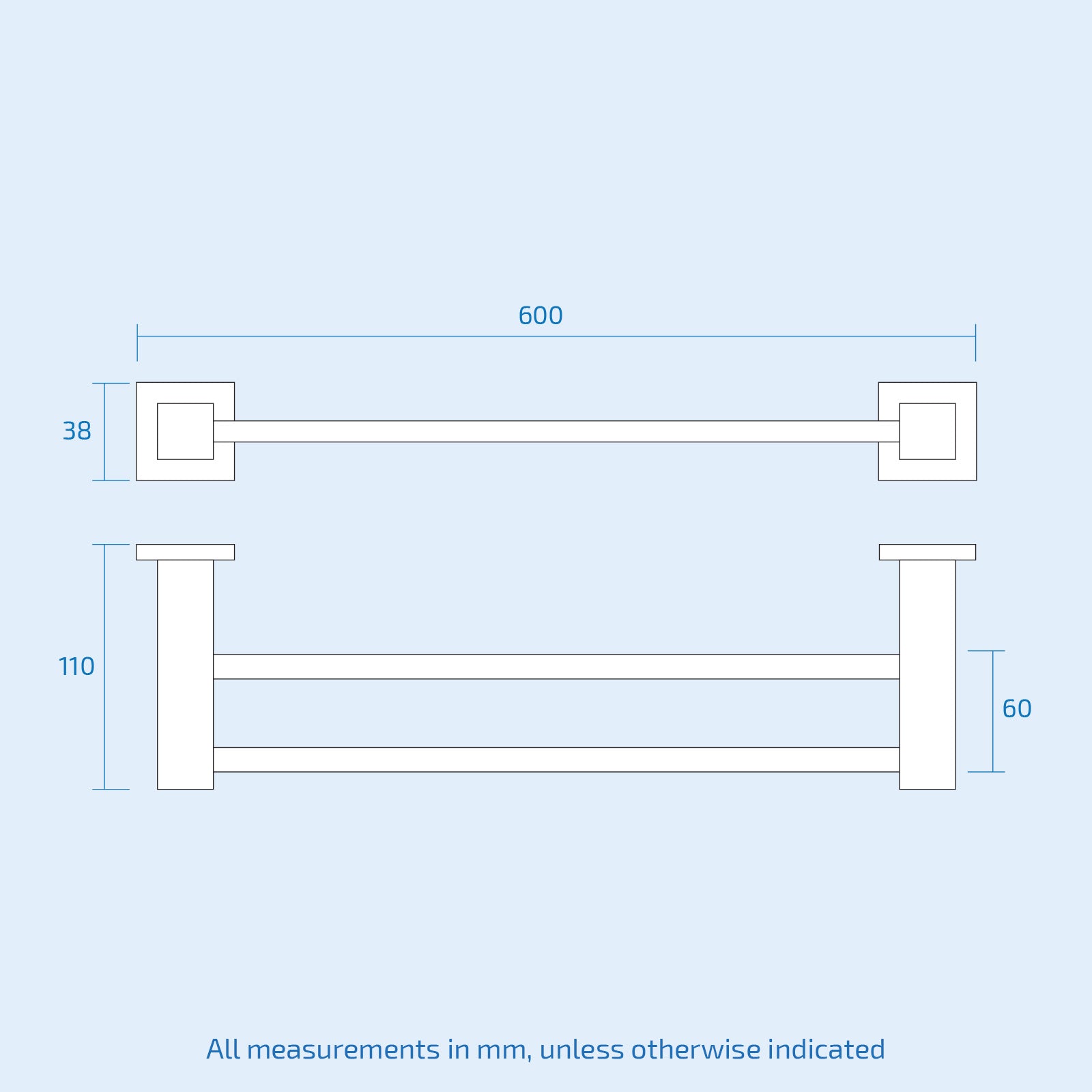 Matte Black Square Double Towel Bar Rail Holder