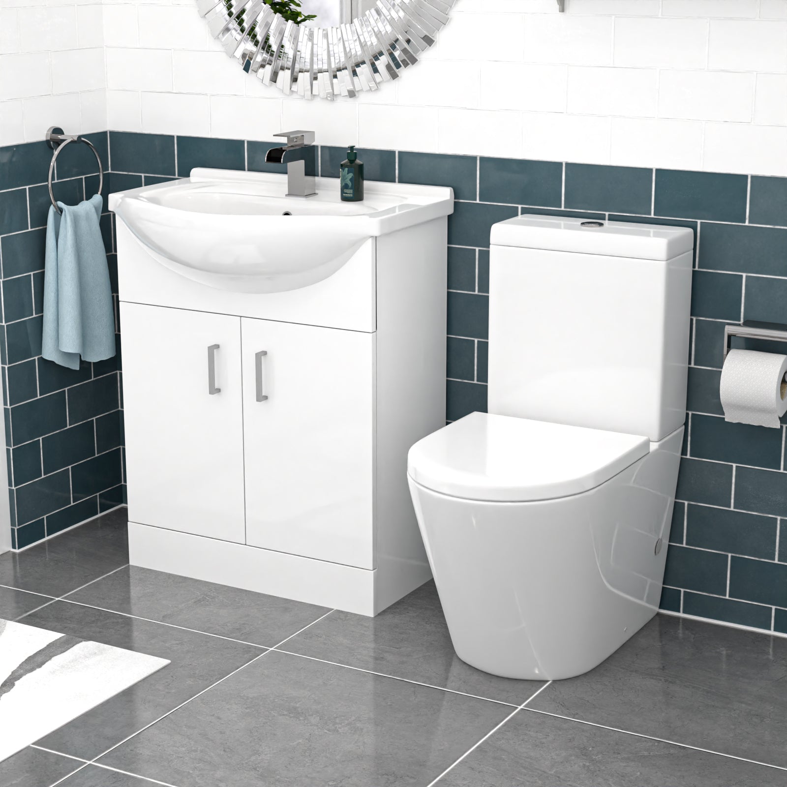 Ellen 650mm Freestanding Basin Vanity Unit & Rimless Close Coupled Toilet