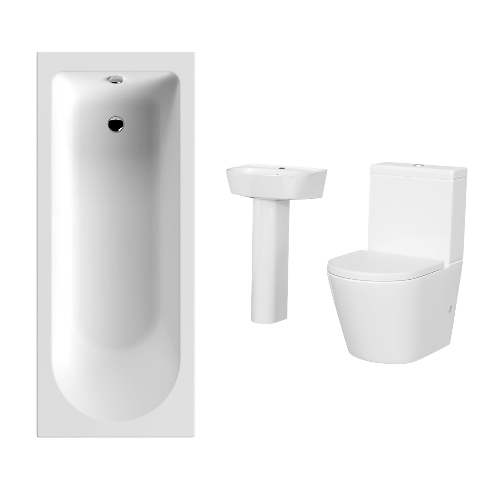 Pedestal Basin & Close Coupled WC Toilet with Straight Edge Bath Bathroom Suite