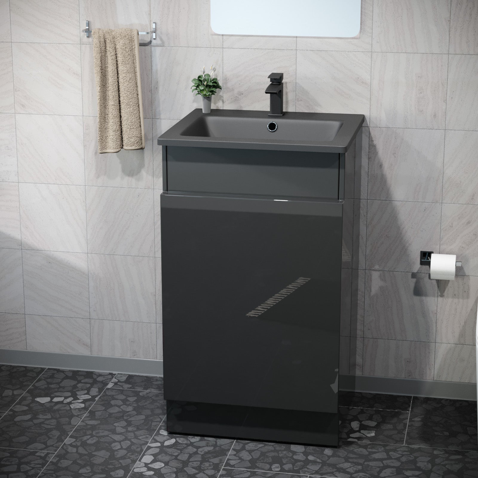 Aston 485mm Left Hand Black Vanity Unit with Black Resin Basin