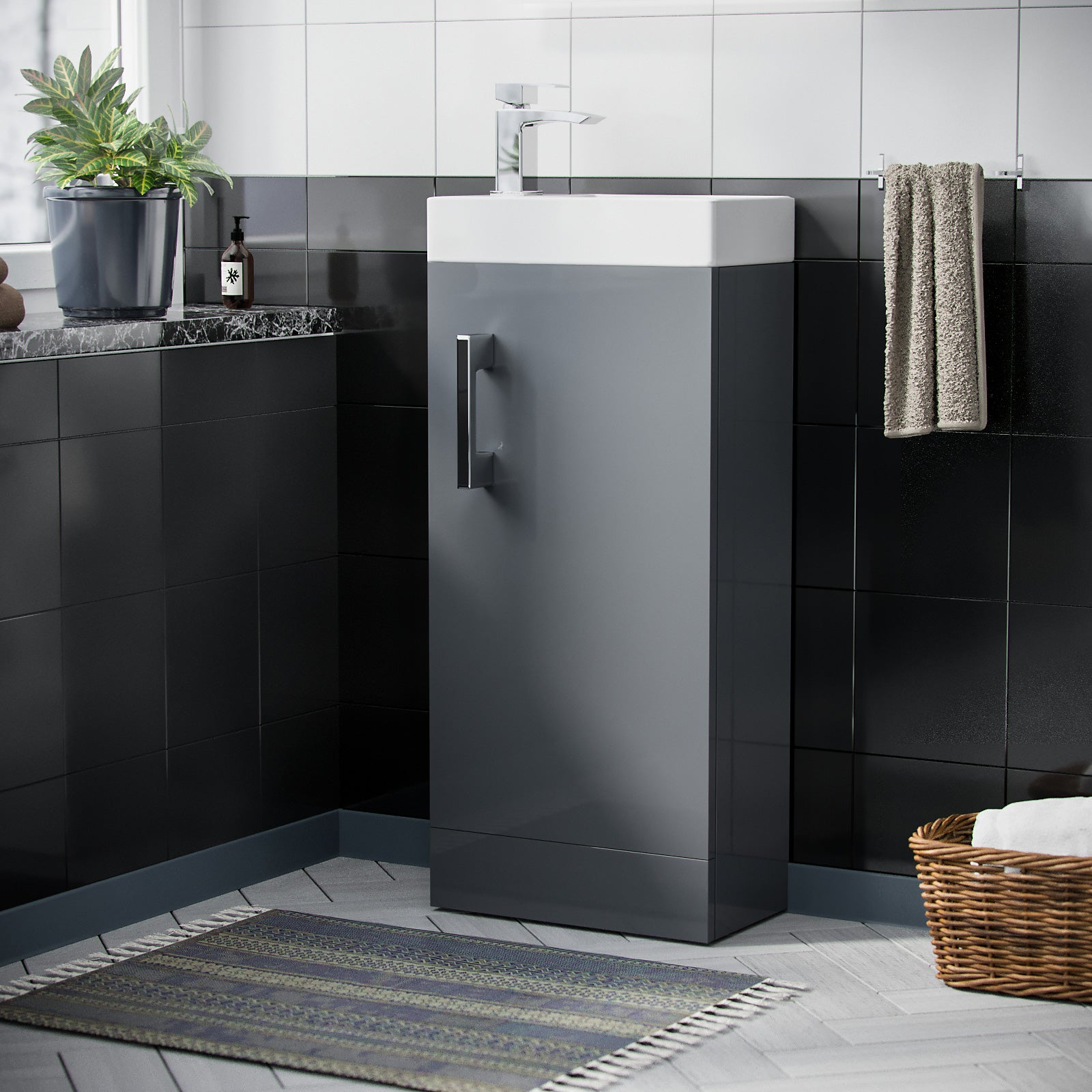 Nanuya Freestanding Grey Cloakroom 400 mm Basin Vanity Unit