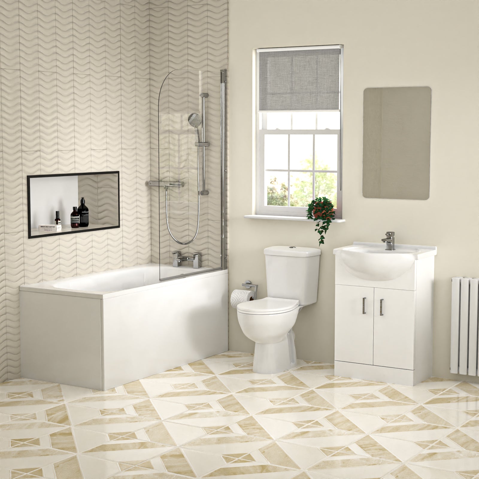 Bathroom Suite 1400mm Bathtub With Screen, Vanity and Toilet With Shower and Taps