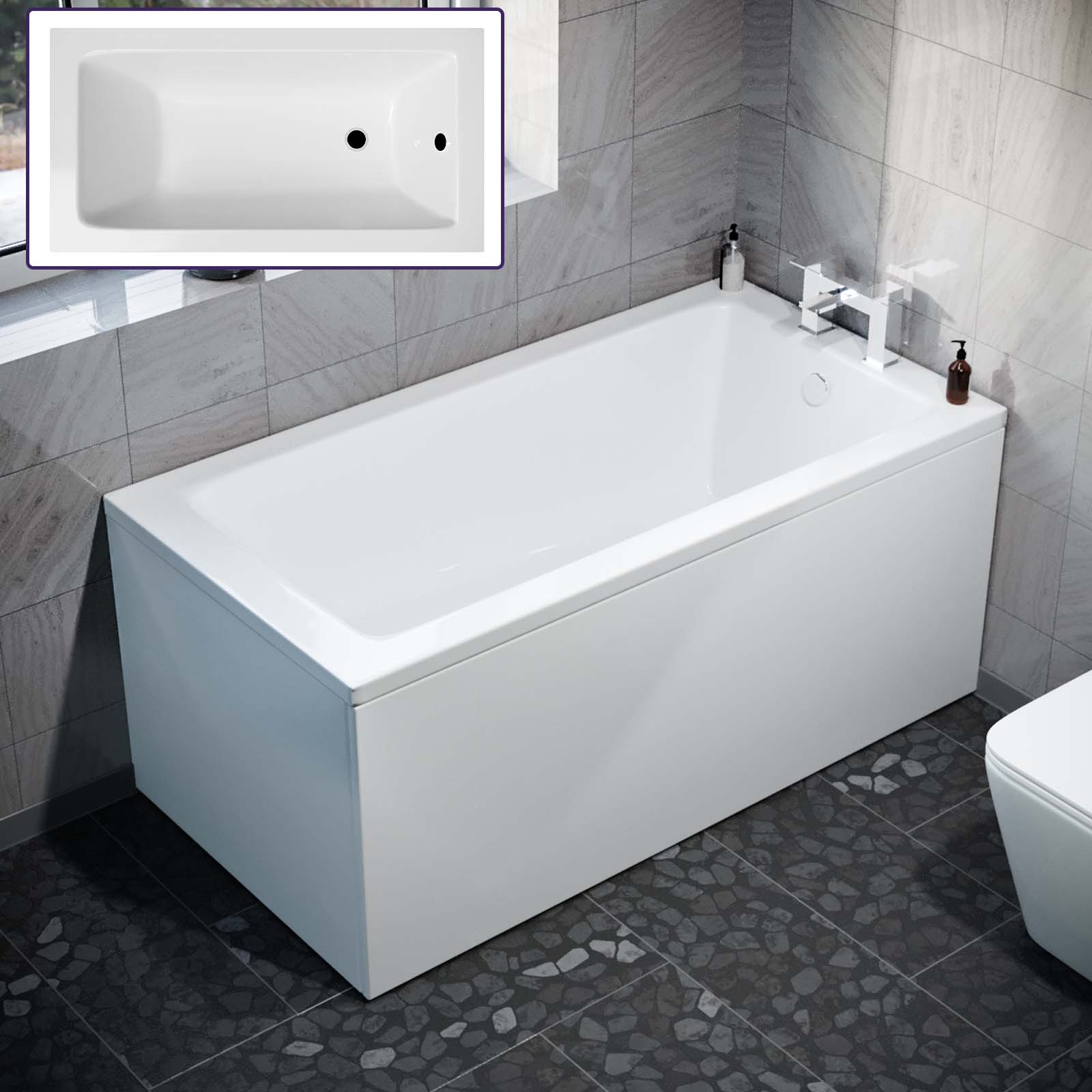 1400mm x 700mm Square Style Single End Straight Bath with Legs