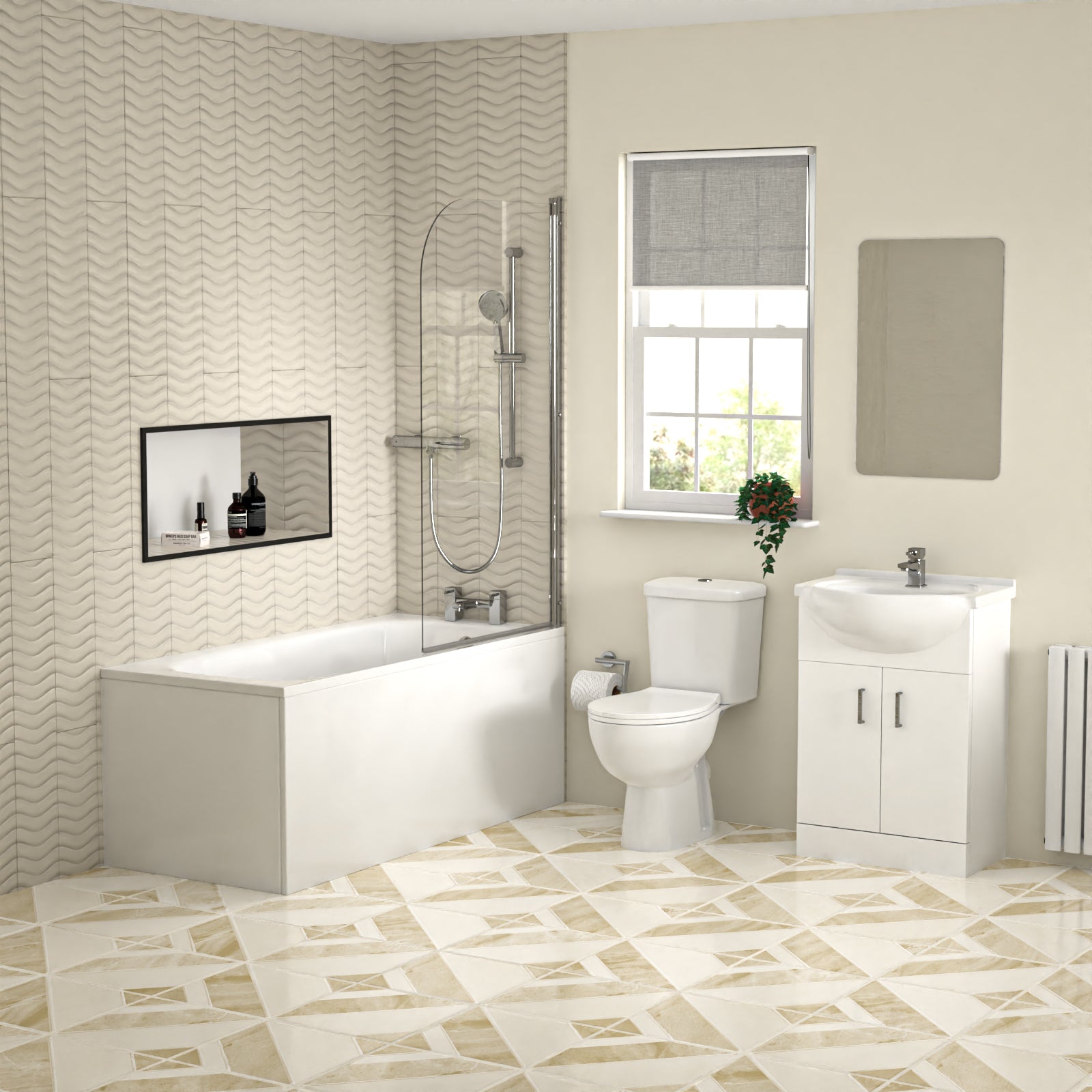Bathroom Suite 1500mm Bathtub With Screen, Vanity and Toilet With Shower and Taps