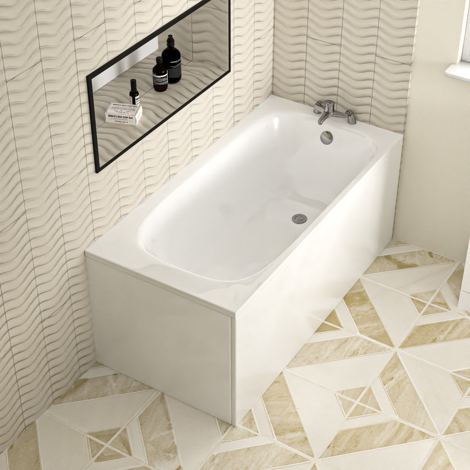 Kaif 1500 x 700mm Standard Round Single Ended Bath With Legs White