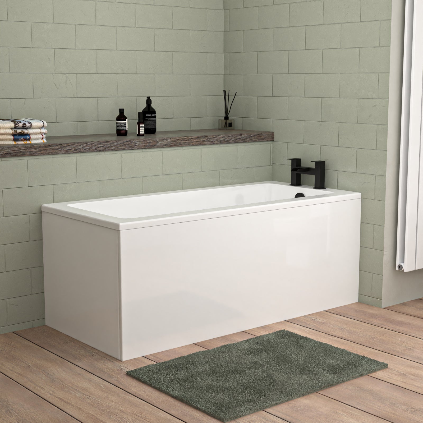 1500mm x 700mm Standard Square Single Ended Bath With Legs White
