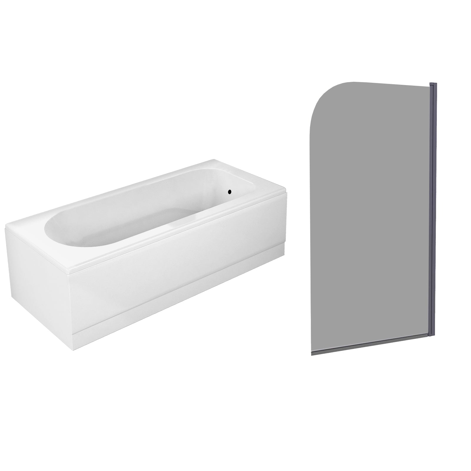 1700mm Round Bath & Legs With Curved Black Frame Dark Grey Bath Screen