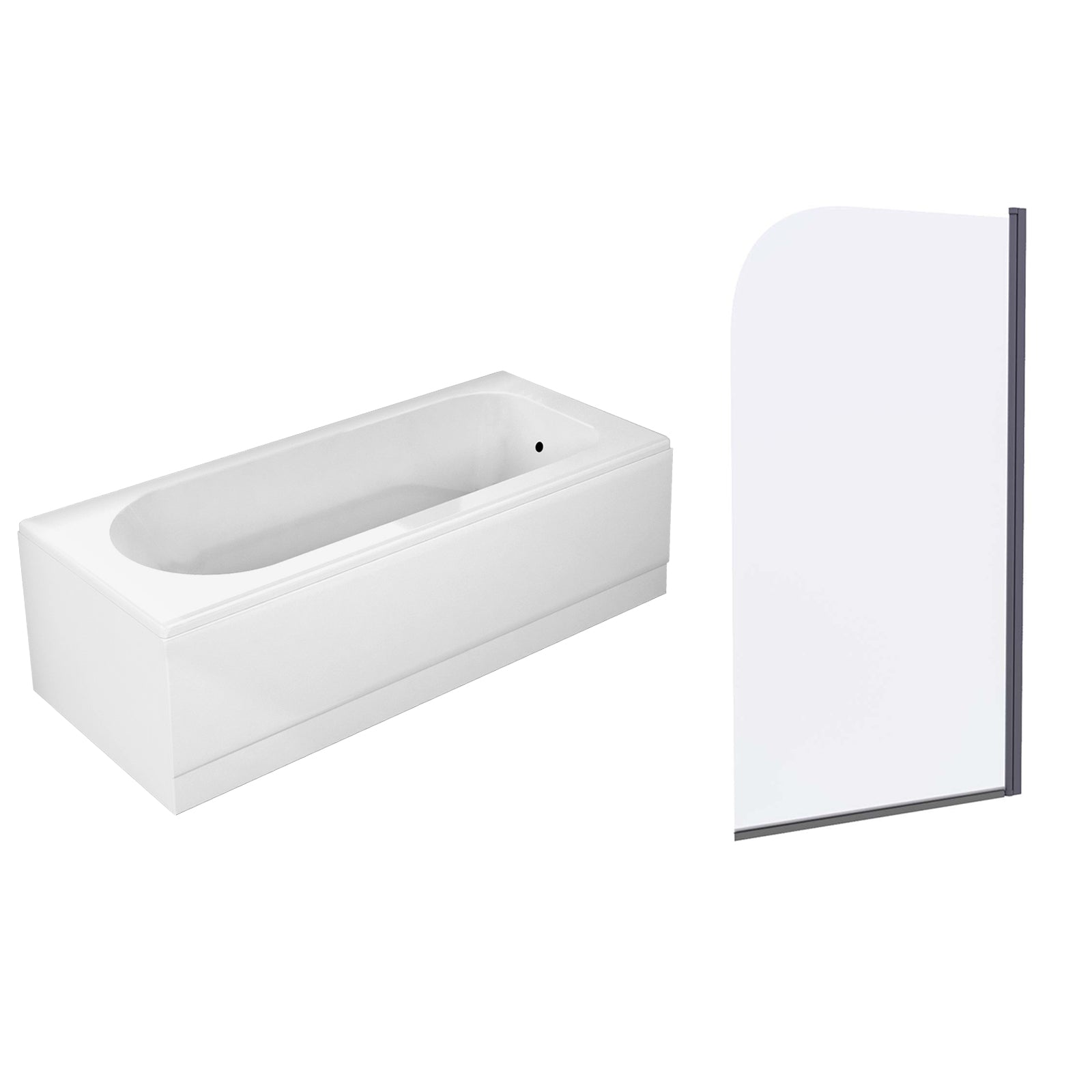 1700 x 700mm Round Bath With Legs & Curved Black Frame Bath Screen