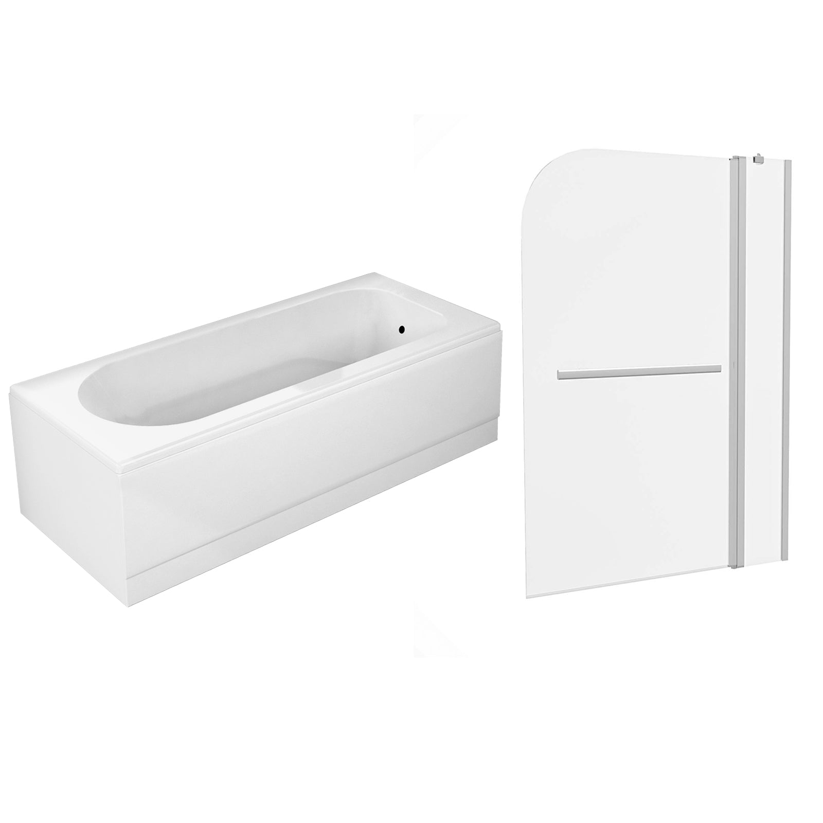 1700mm Round Bath, Curved Double Glass Bath Screen with Towel Bar