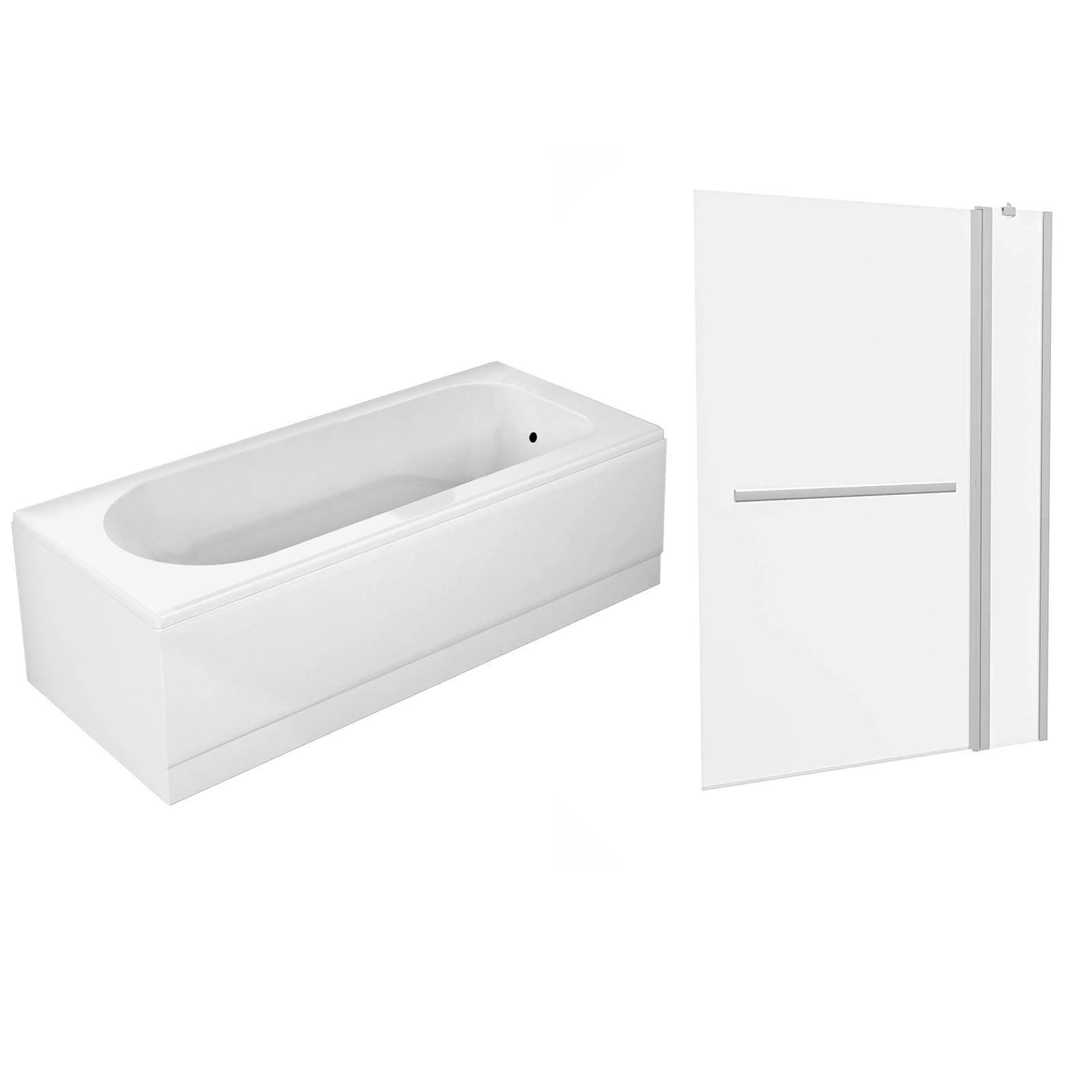 1700mm Round Bath, Square Double Glass Bath Screen with Towel Bar
