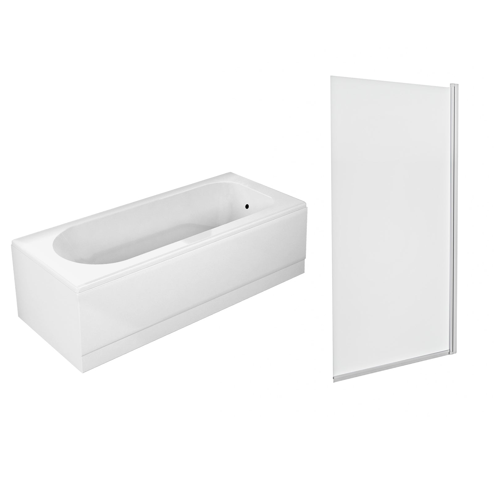 1700 x 700mm White Round Bath with Legs and Square Bath Screen