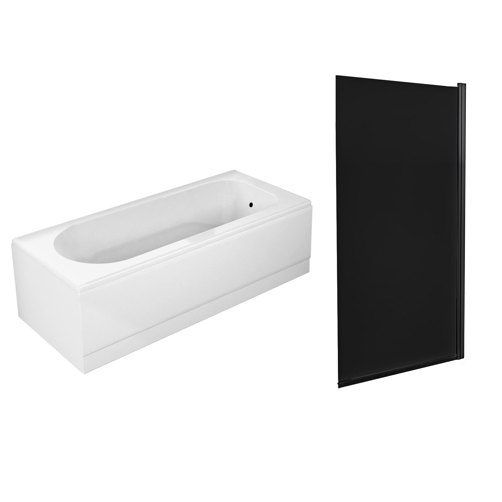 1700mm White Round Bath with Square Black Frame Dark Grey Bath Screen