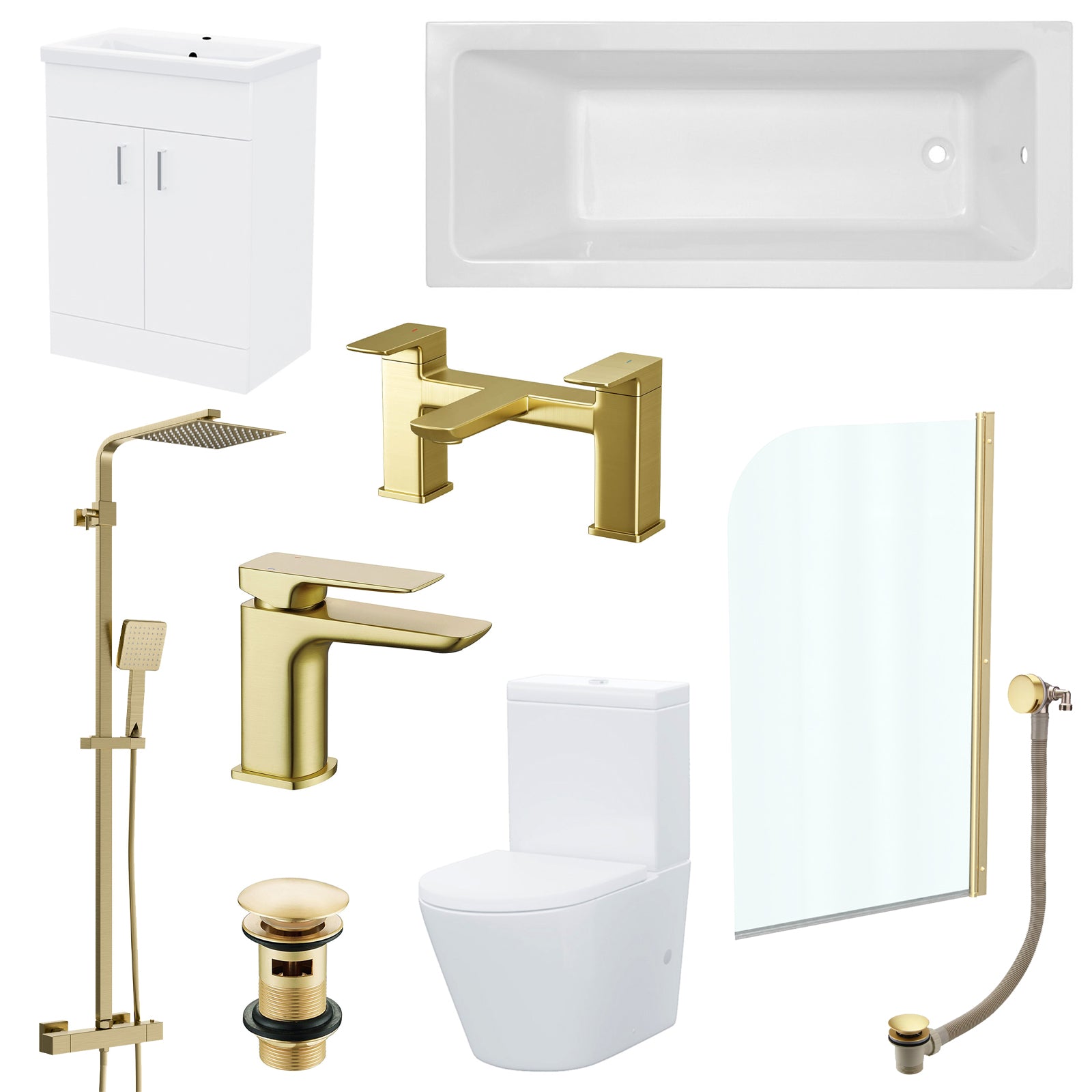 Square Shower Bath Basin Vanity Toilet Set Brushed Brass Taps