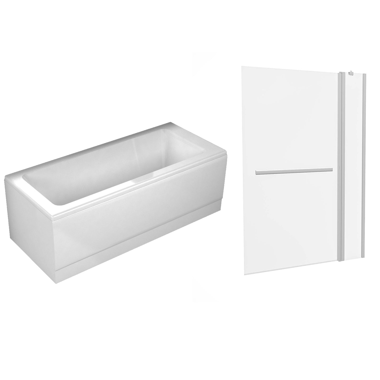1700mm Square Bath, Square Double Glass Bath Screen with Towel Bar