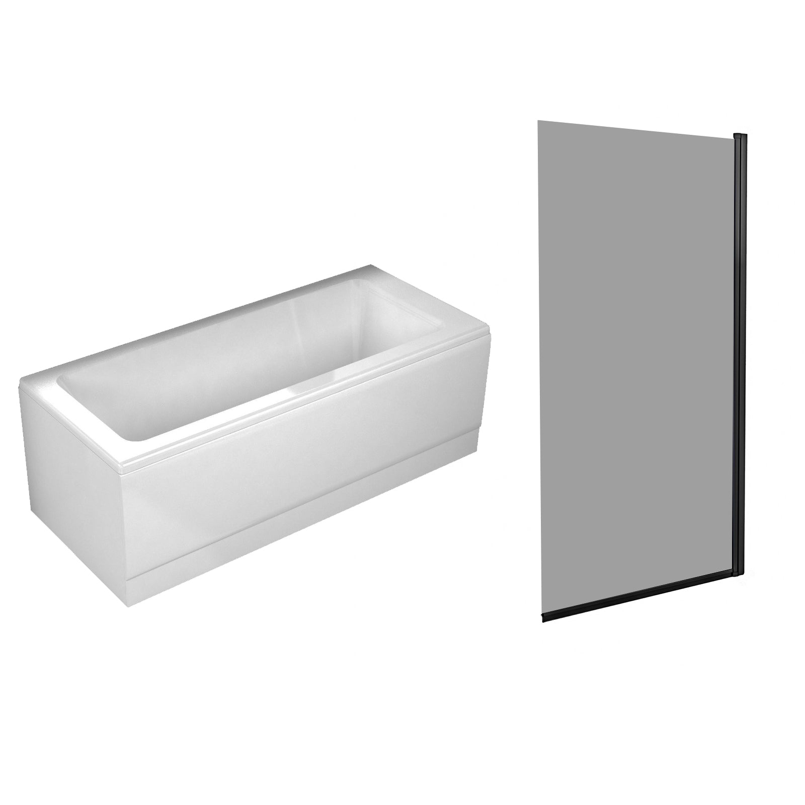 1700mm Square Bath with Square Black Frame Dark Grey Bath Screen