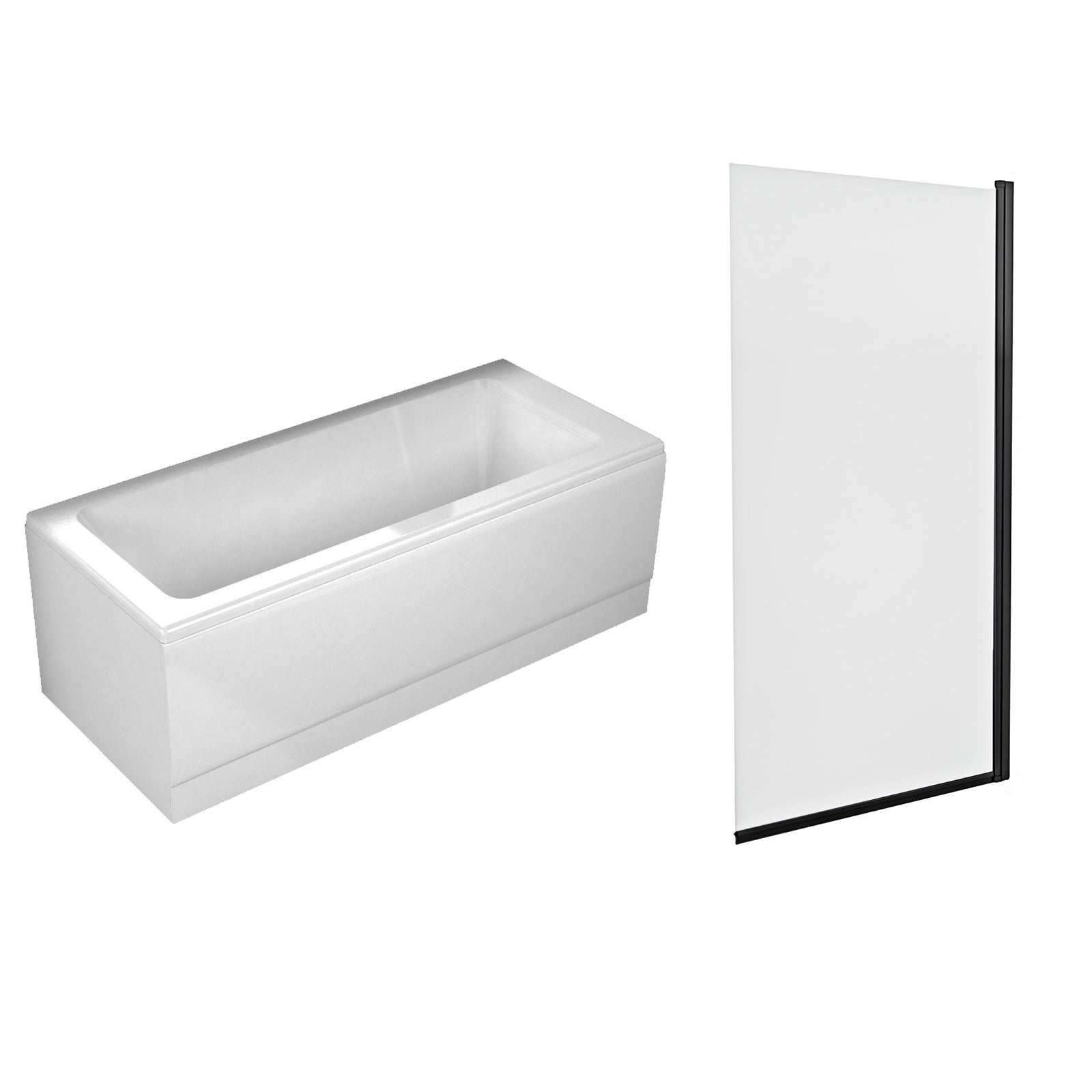 1700mm Square Bath with Legs and Square Black Frame Bath Screen
