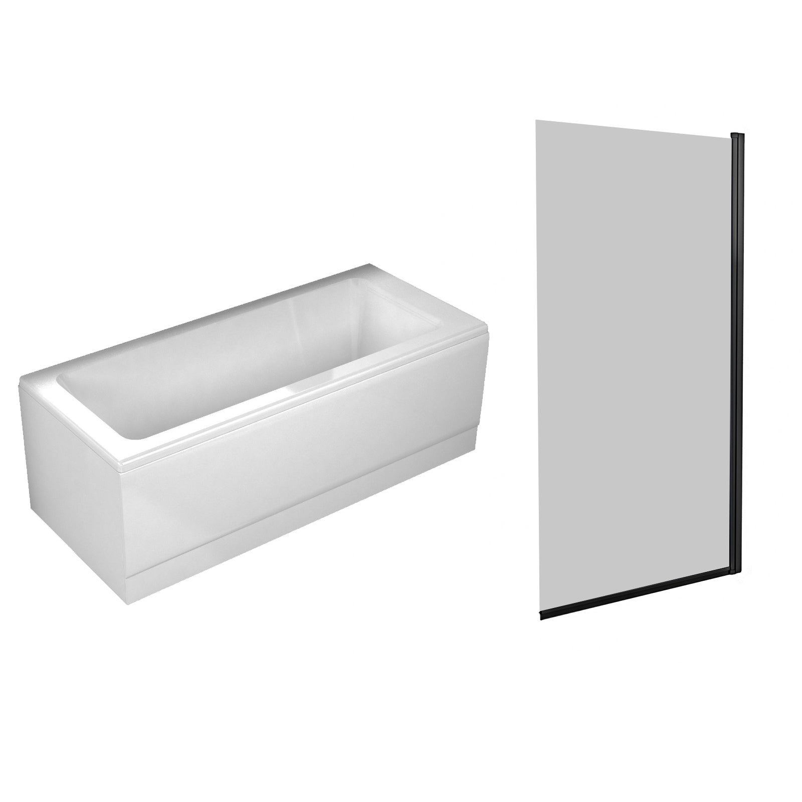 1700mm Square Bath with Square Black Frame Light Grey Bath Screen