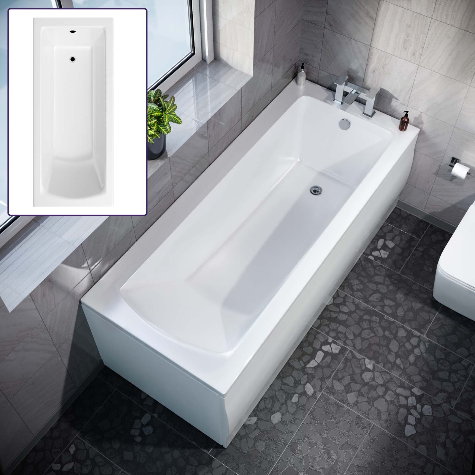 1700 x 700mm Square Single Ended Bathtub With Legs