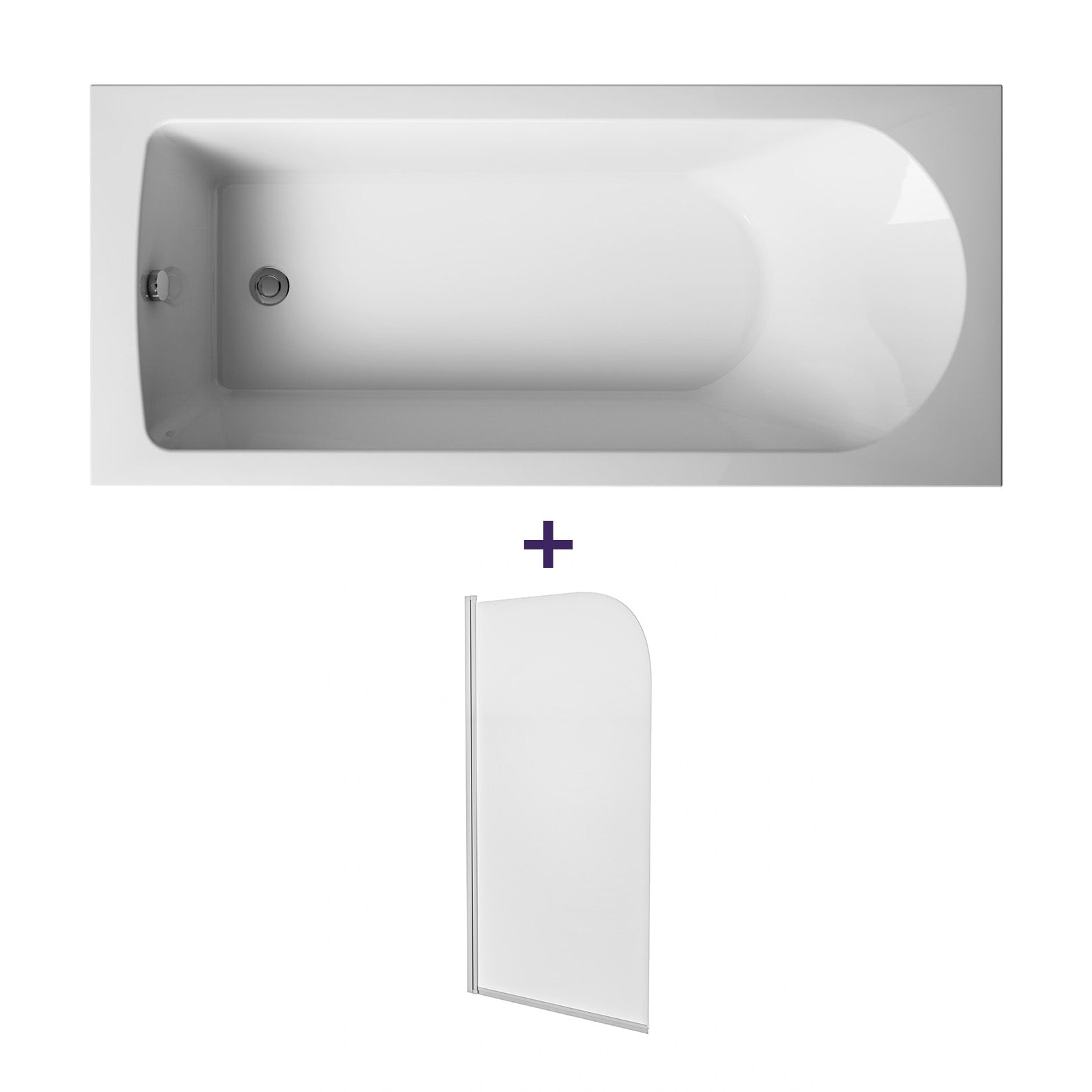 Kaif 1500 x 700mm Standard Round Single Ended Bath With Legs, Bath Screen White
