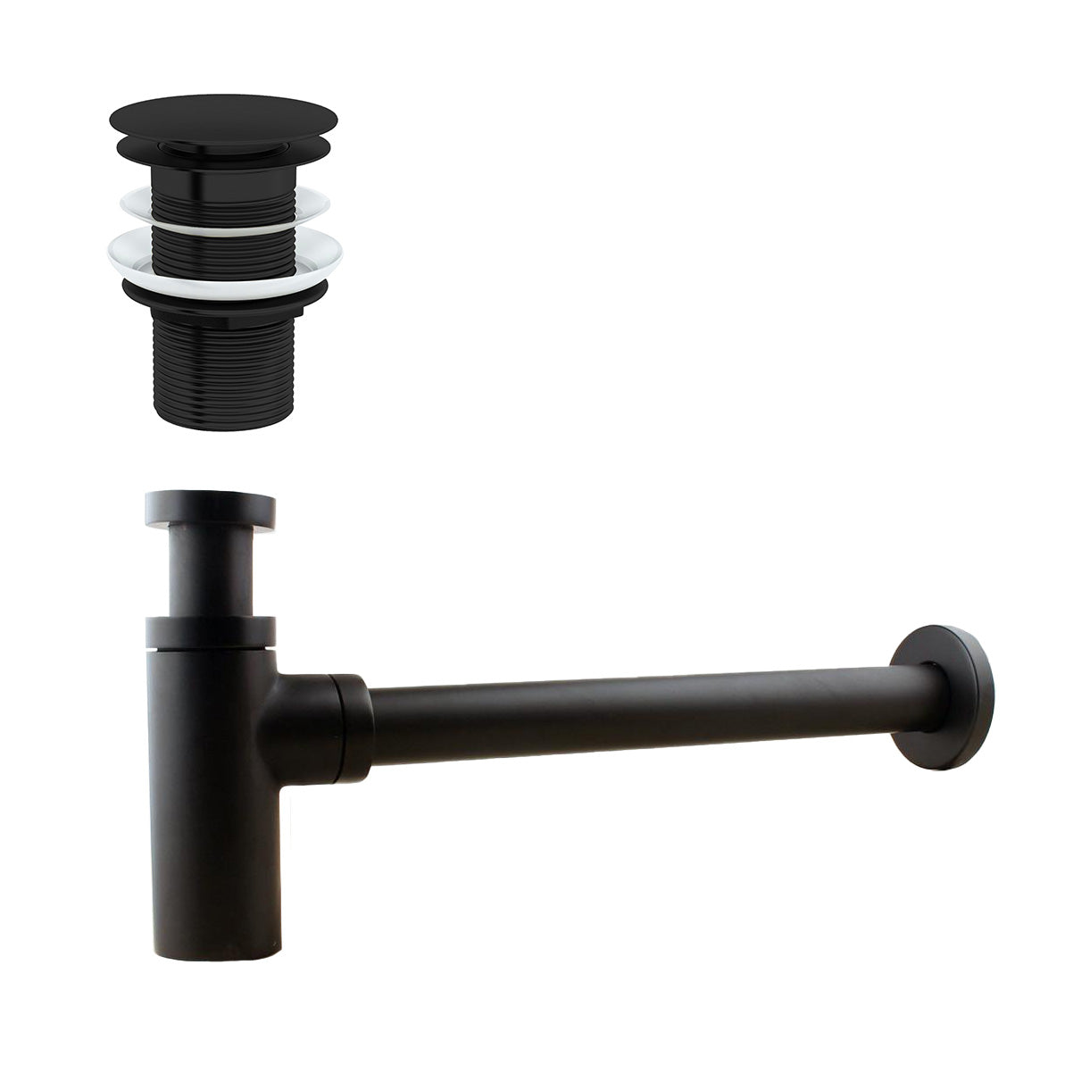 Universal Bathroom Basin Bottle Trap & Unslotted Waste Matte Black