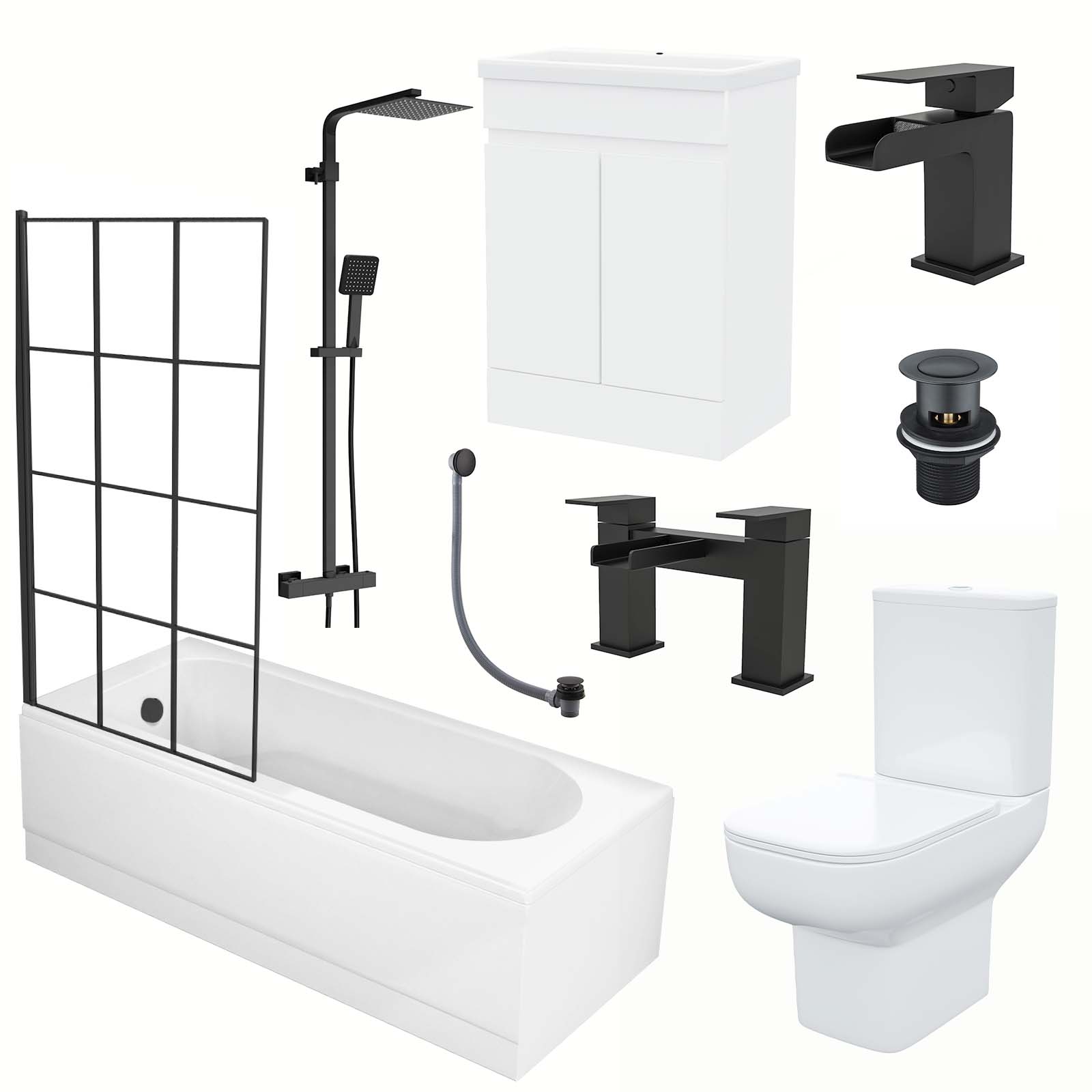 Nanuya Bathtub Shower White Basin Vanity Toilet Matte Black Taps