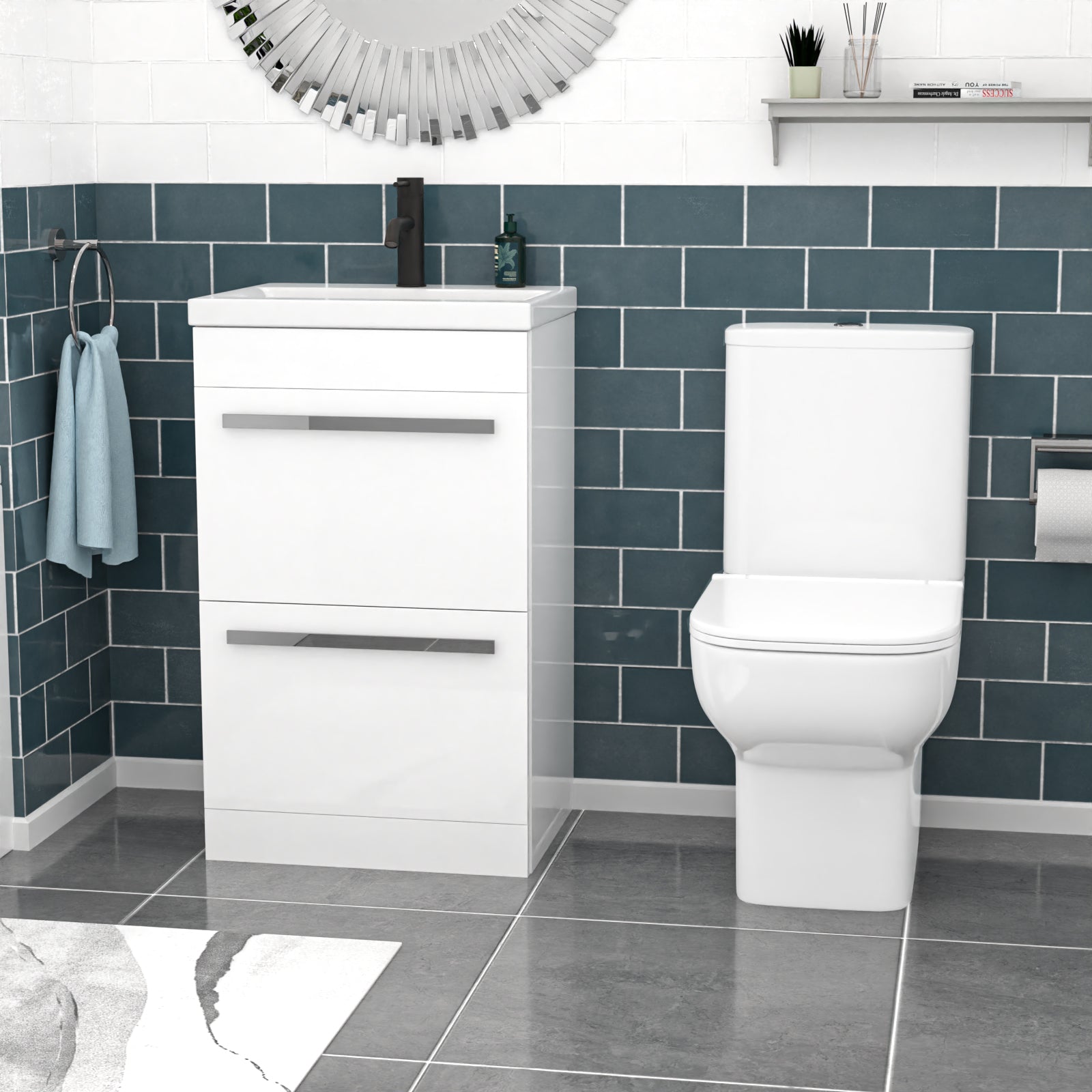 Nanuya White 500mm 2 Drawers Basin Vanity and Close Coupled Toilet