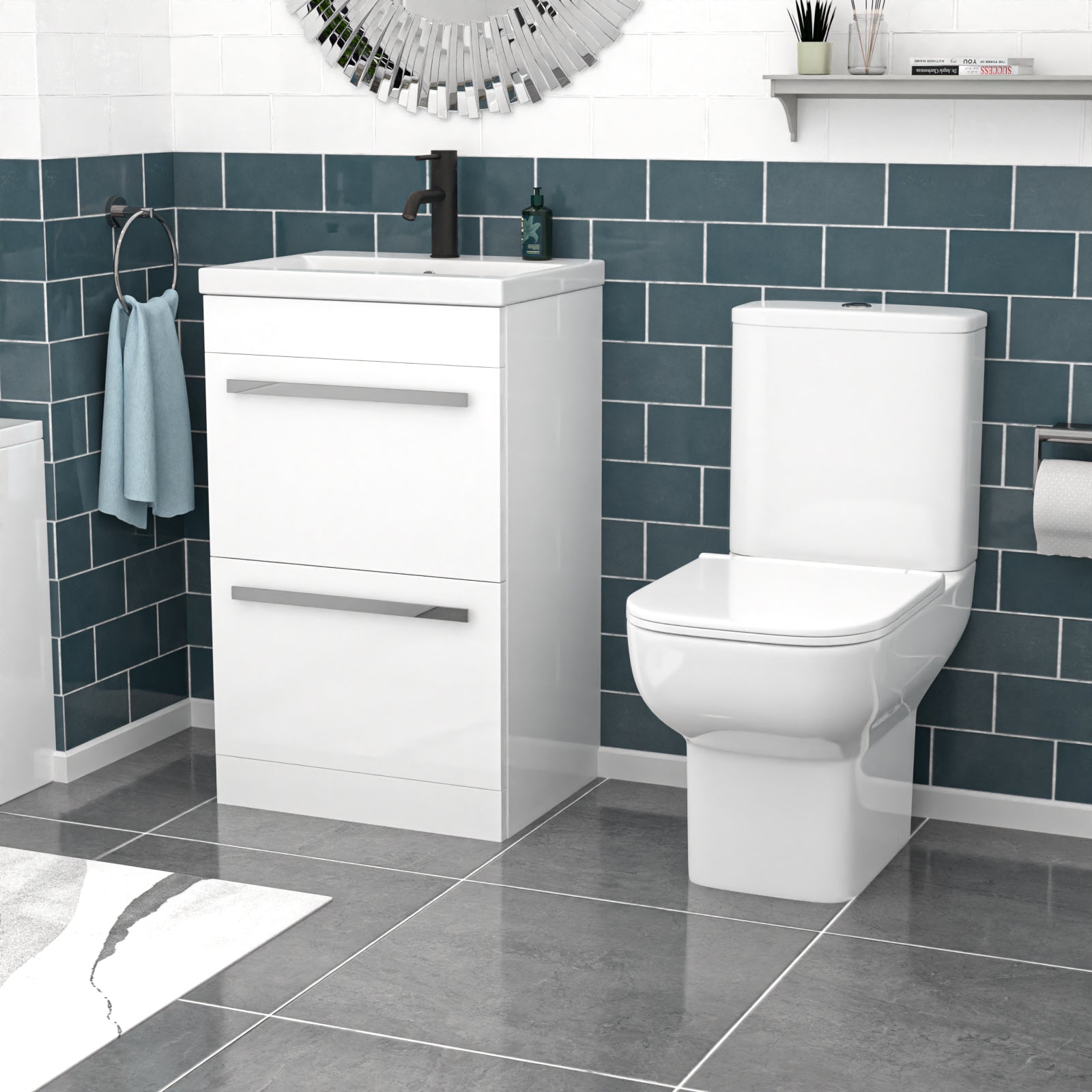 Nanuya White 500mm 2 Drawers Basin Vanity and Close Coupled Toilet