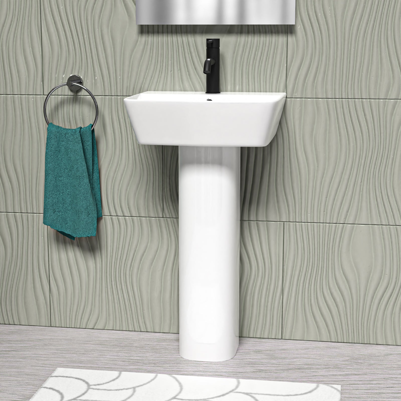 White 450mm Square Modern Full Pedestal Basin