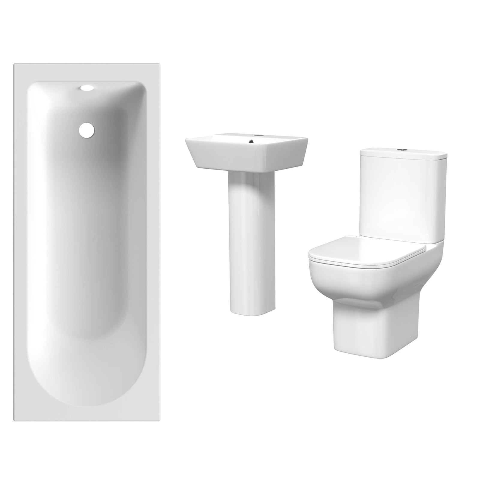 White 450mm Square Modern Full Pedestal Basin Toilet & Bath