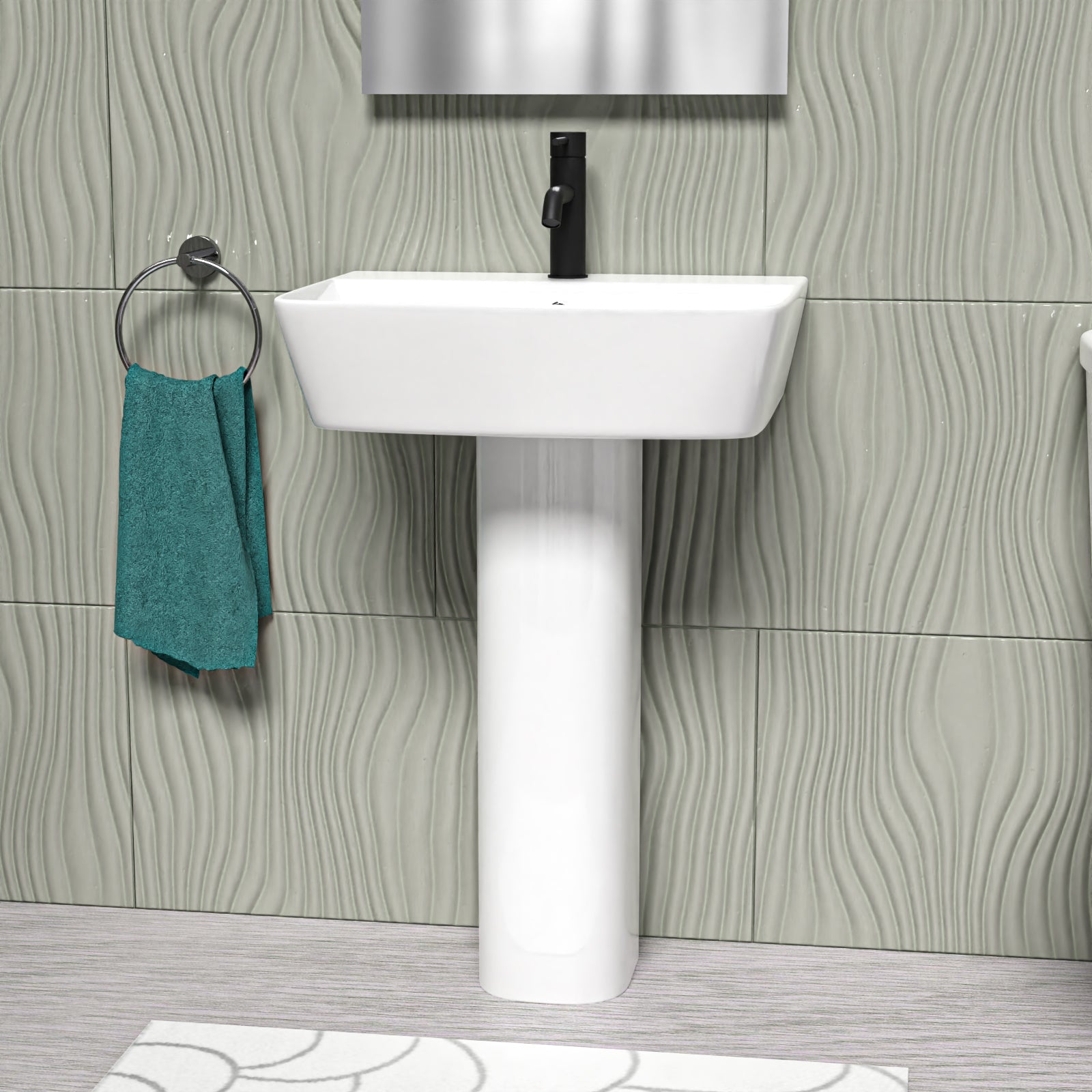 Aris White 560mm Square Modern Full Pedestal Basin